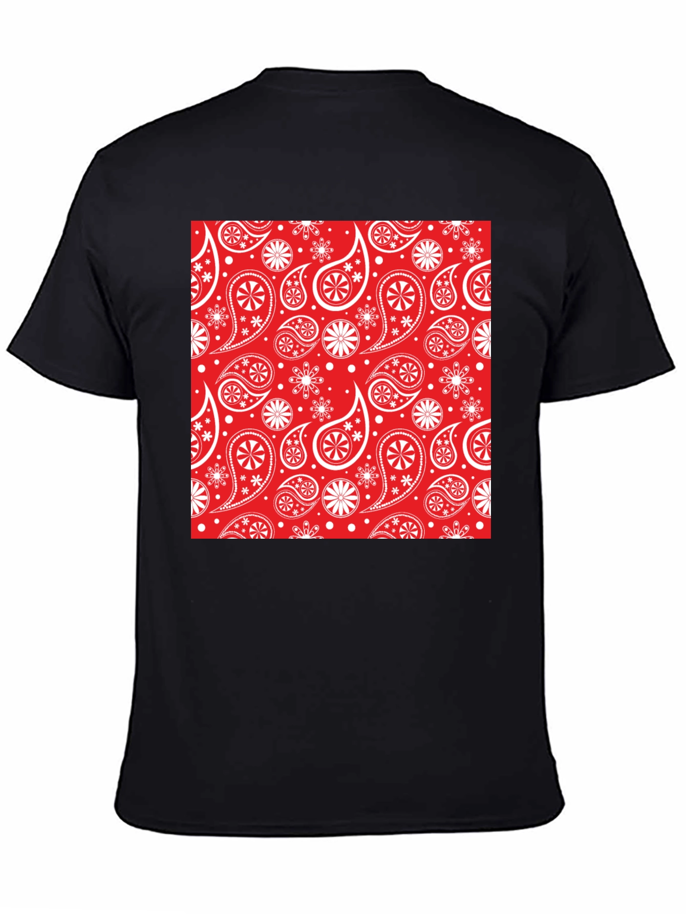 Red Paisley Pattern Black T-Shirt
