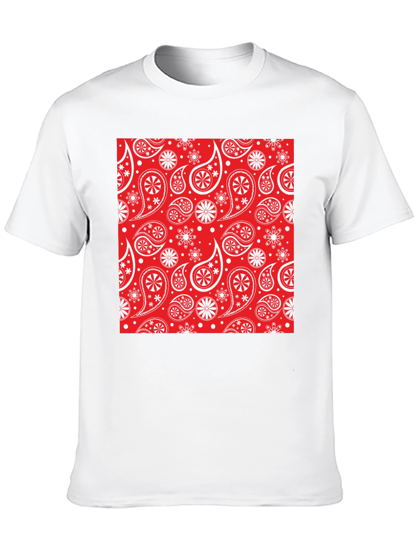 Red Paisley Pattern Black T-Shirt
