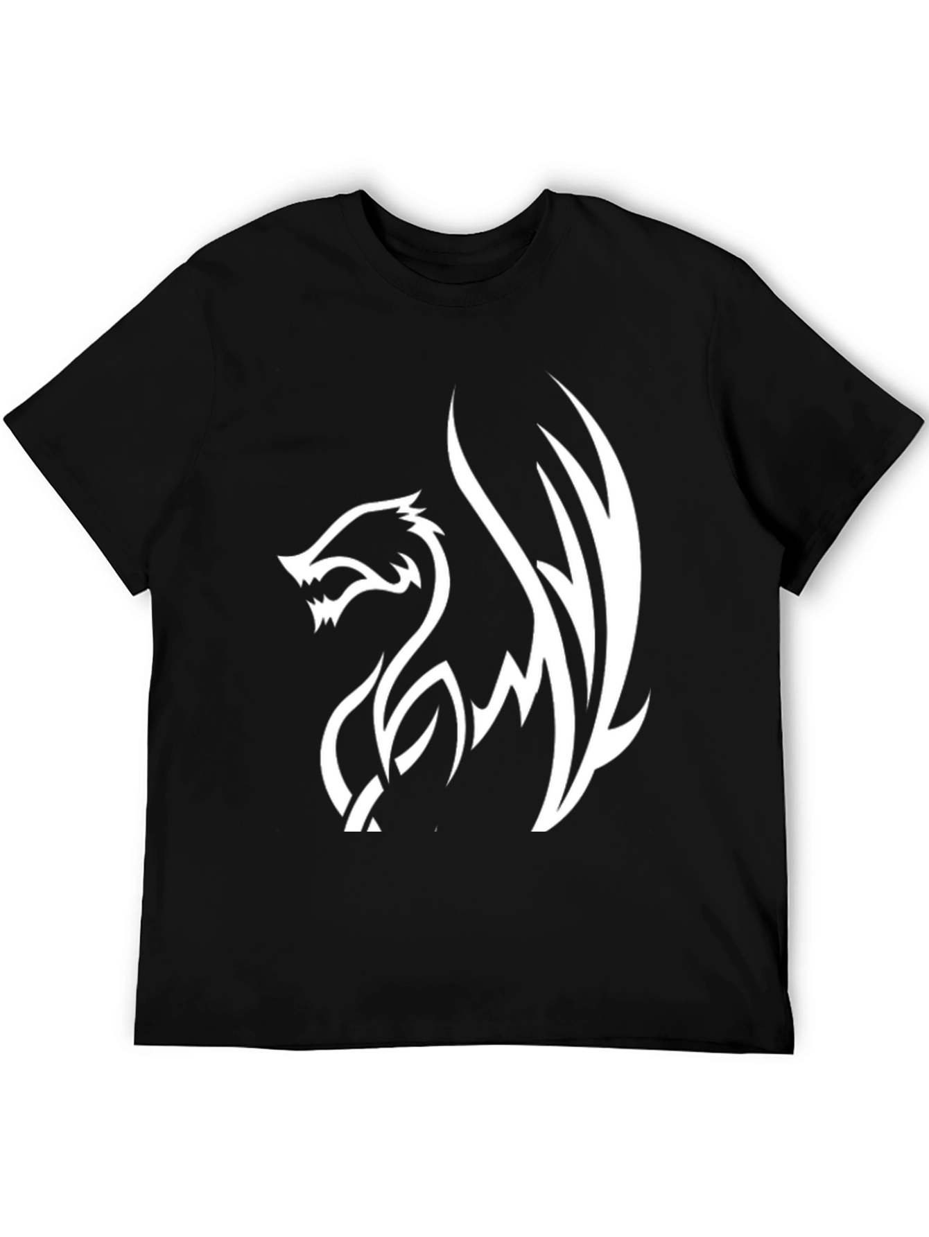 Black Tee with White Dragon Graphic