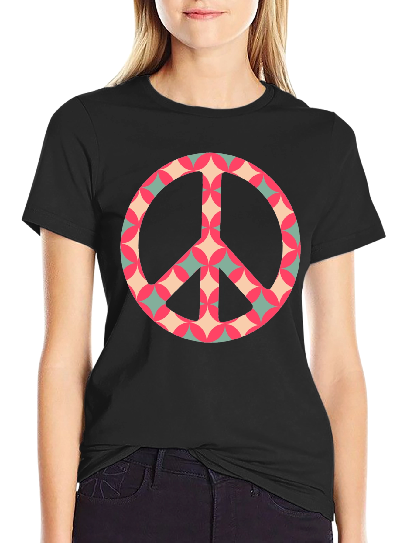 Retro Peace Sign Graphic Tee - Classic Black