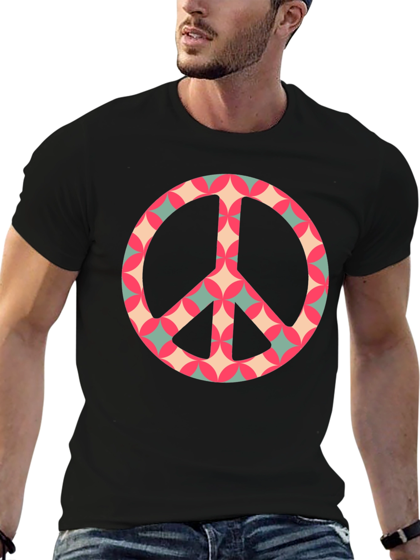 Retro Peace Sign Graphic Tee - Classic Black