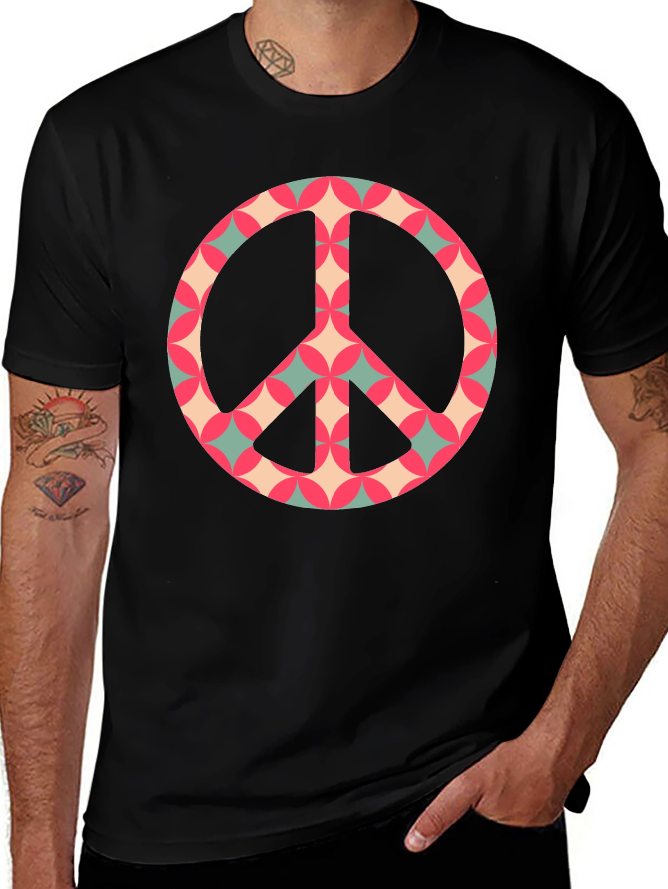 Retro Peace Sign Graphic Tee - Classic Black
