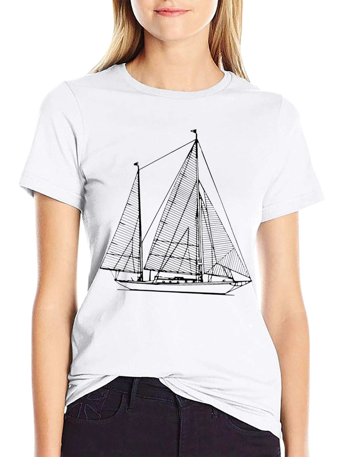 Black Sailboat Graphic Tee - Nautical Style