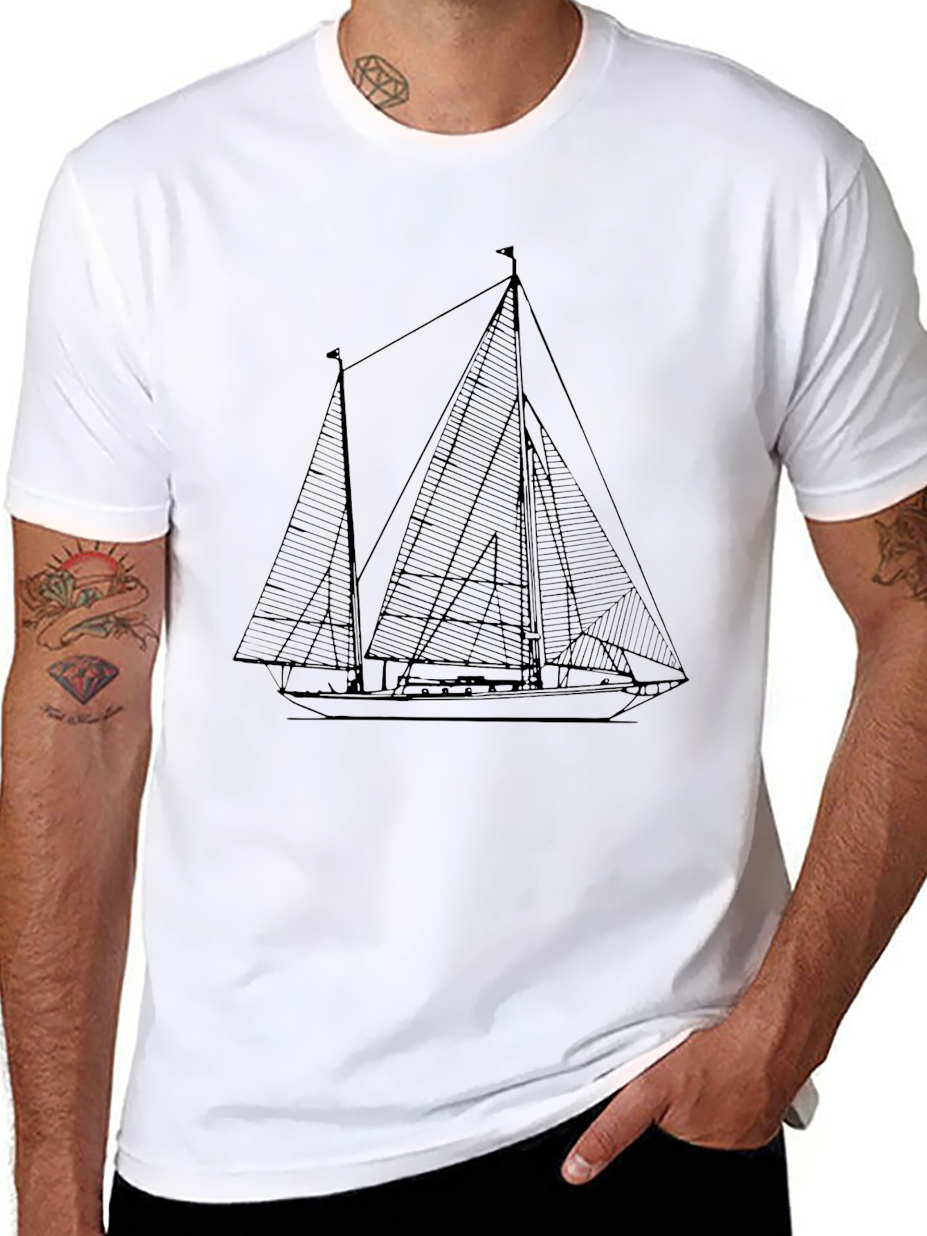 Black Sailboat Graphic Tee - Nautical Style