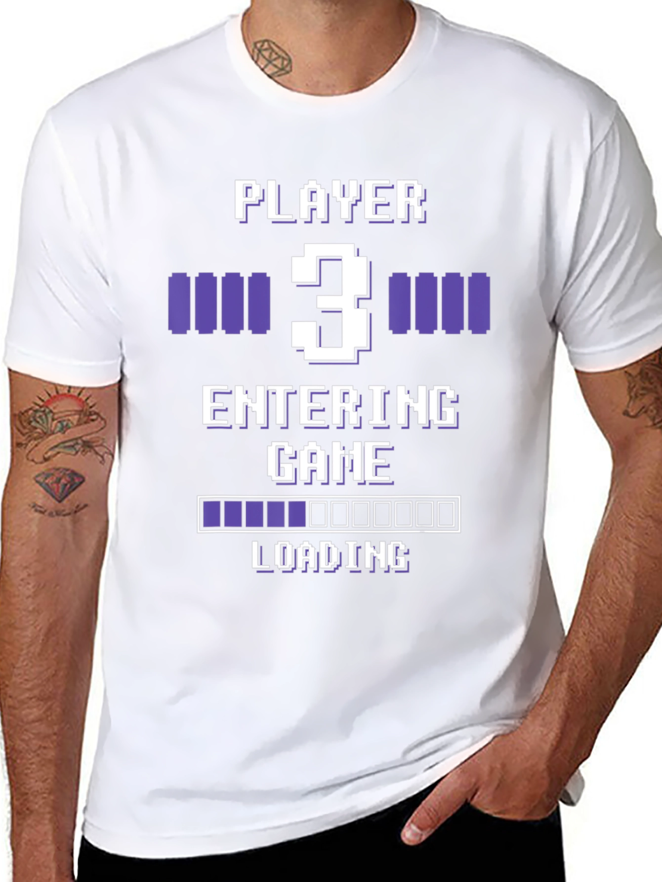 Gamer Player 3 Entering Game Black Graphic Tee