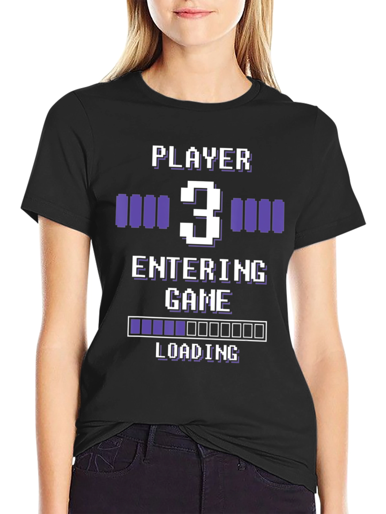 Gamer Player 3 Entering Game Black Graphic Tee