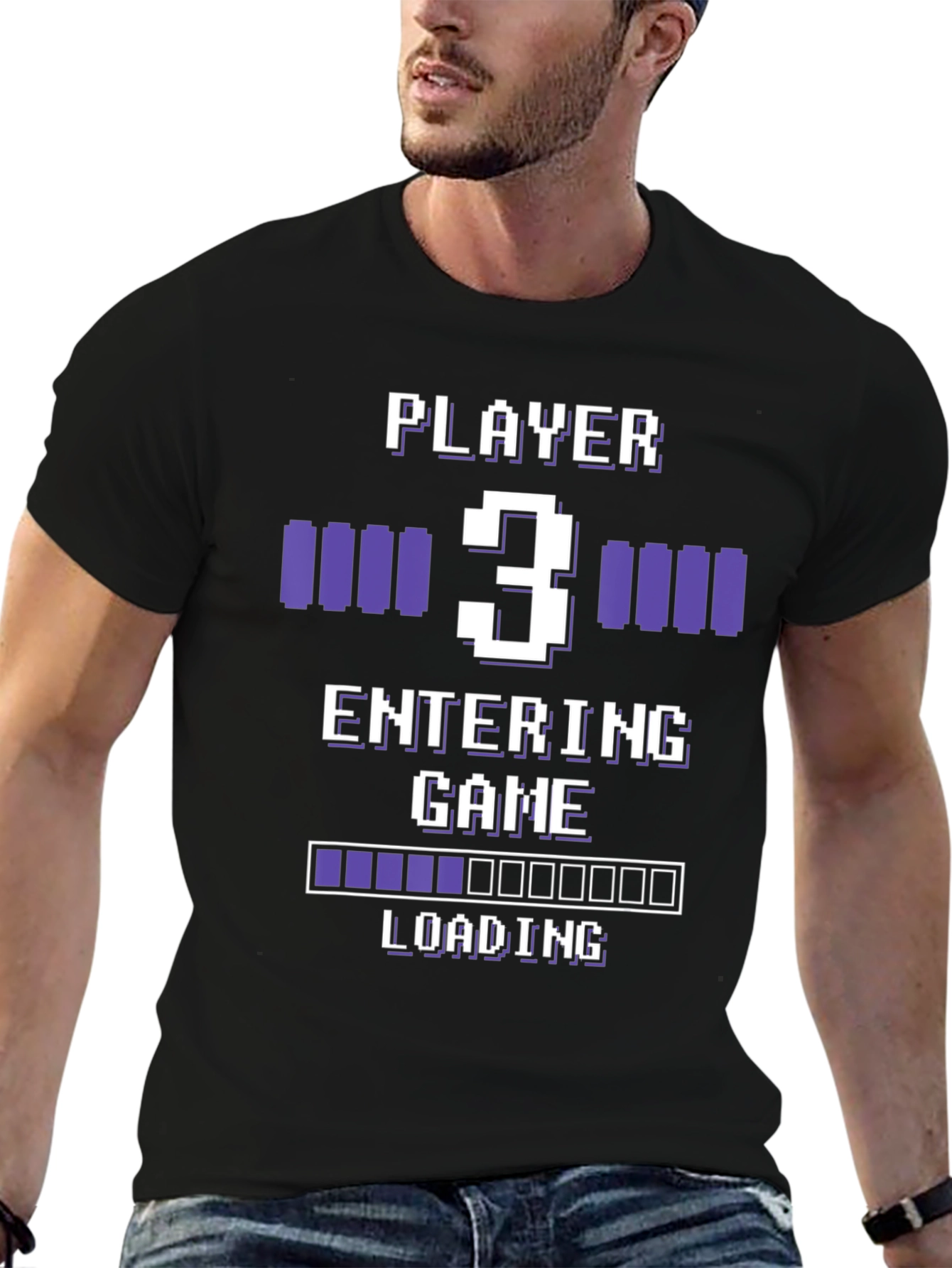 Gamer Player 3 Entering Game Black Graphic Tee