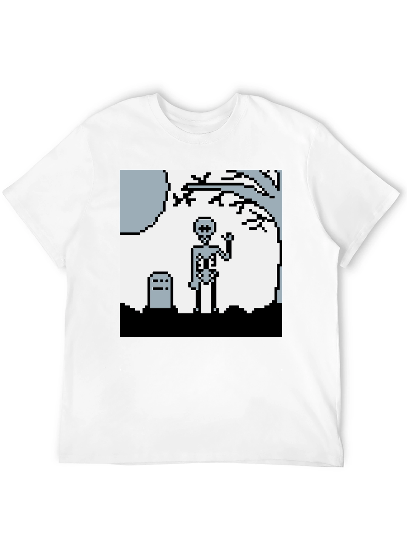 Pixel Skeleton Graphic Tee - Retro Gaming Style Shirt