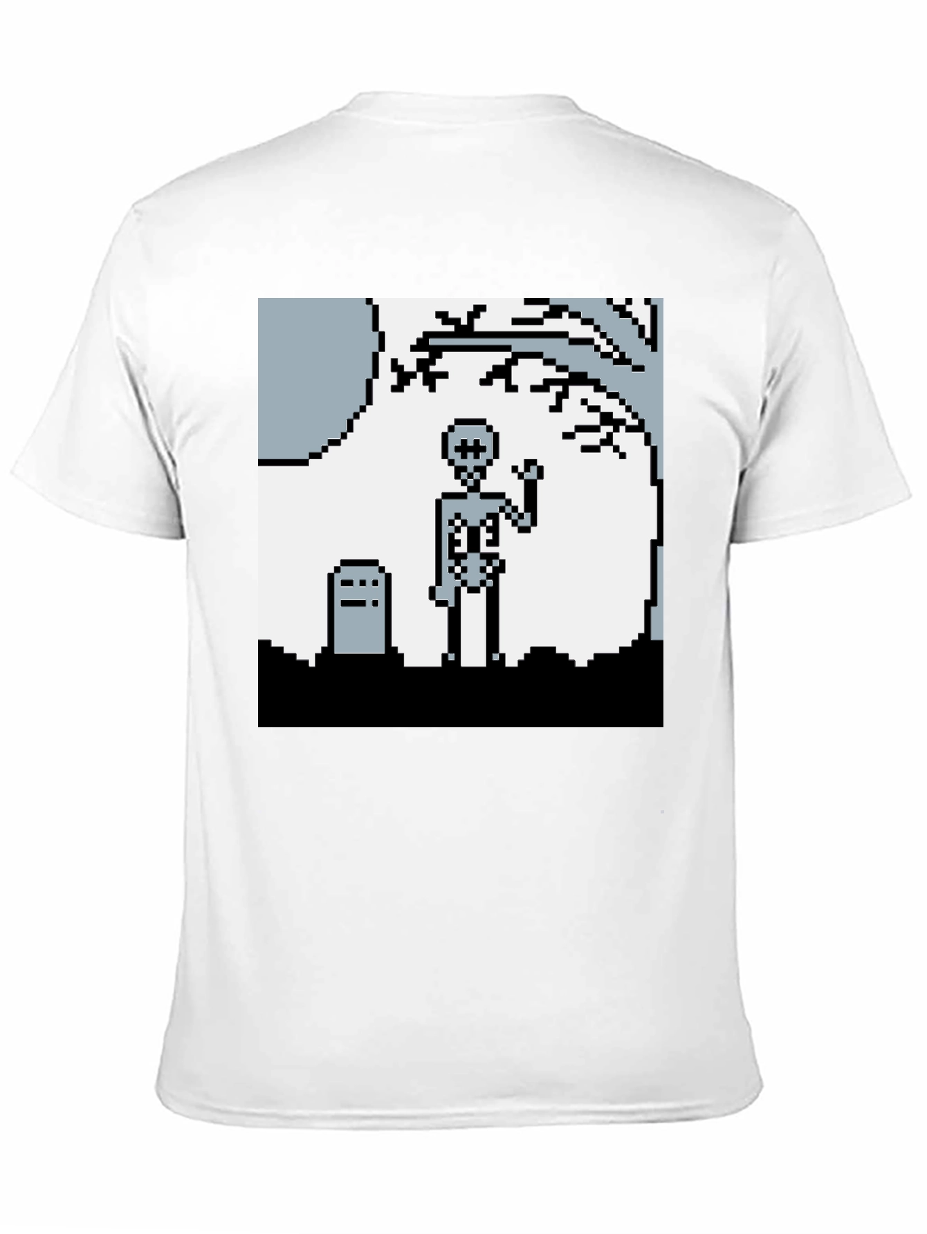Pixel Skeleton Graphic Tee - Retro Gaming Style Shirt