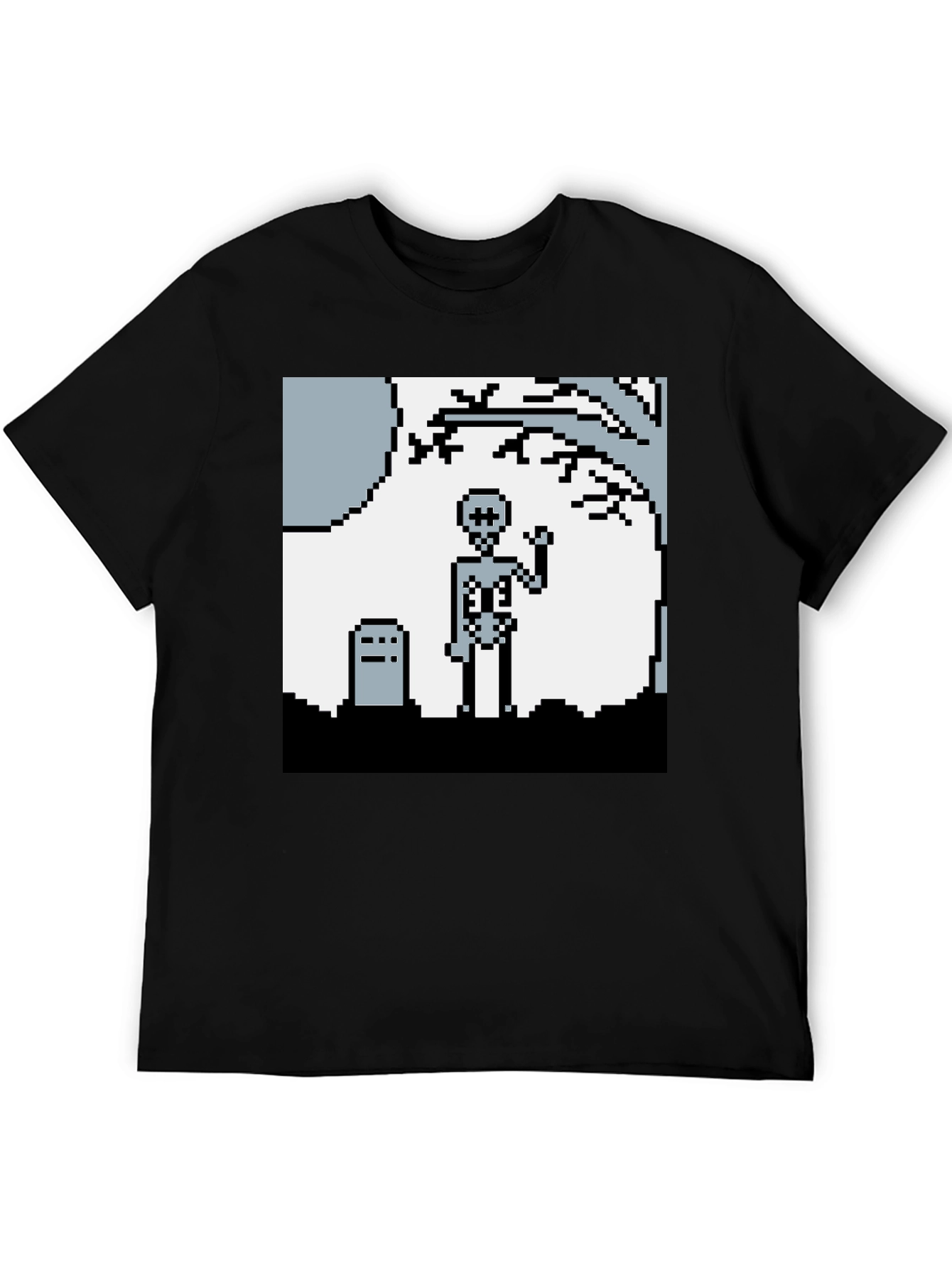 Pixel Skeleton Graphic Tee - Retro Gaming Style Shirt