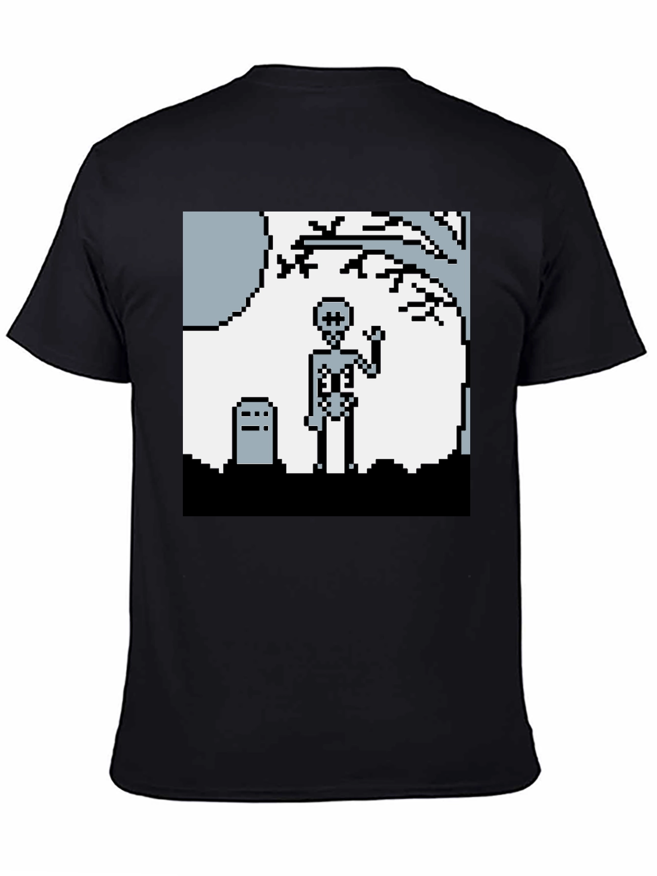 Pixel Skeleton Graphic Tee - Retro Gaming Style Shirt