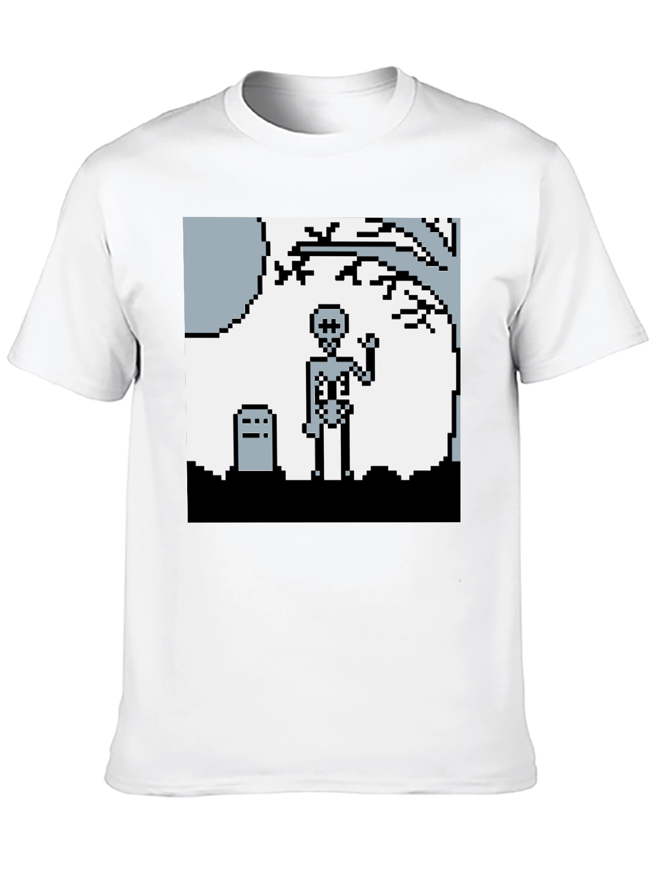 Pixel Skeleton Graphic Tee - Retro Gaming Style Shirt