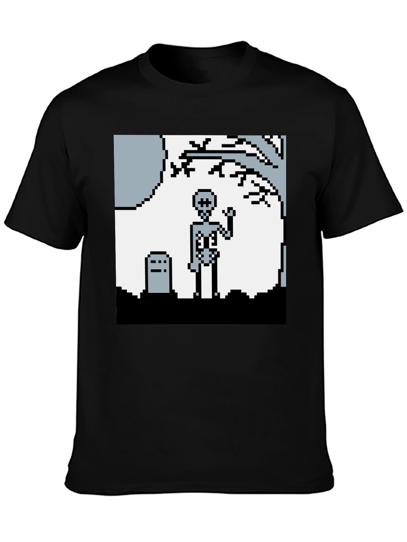 Pixel Skeleton Graphic Tee - Retro Gaming Style Shirt