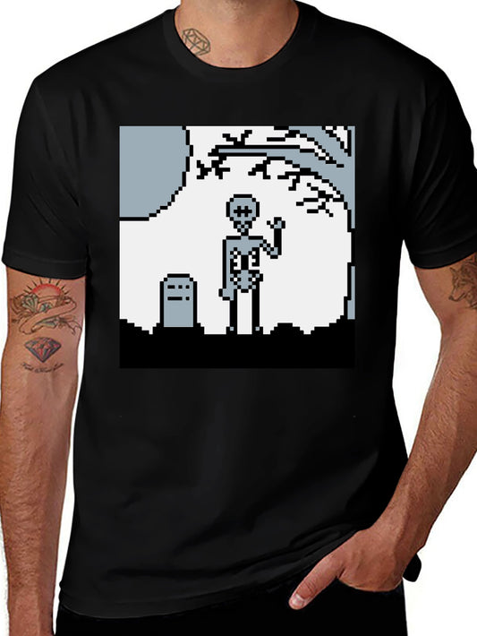Pixel Skeleton Graphic Tee - Retro Gaming Style Shirt