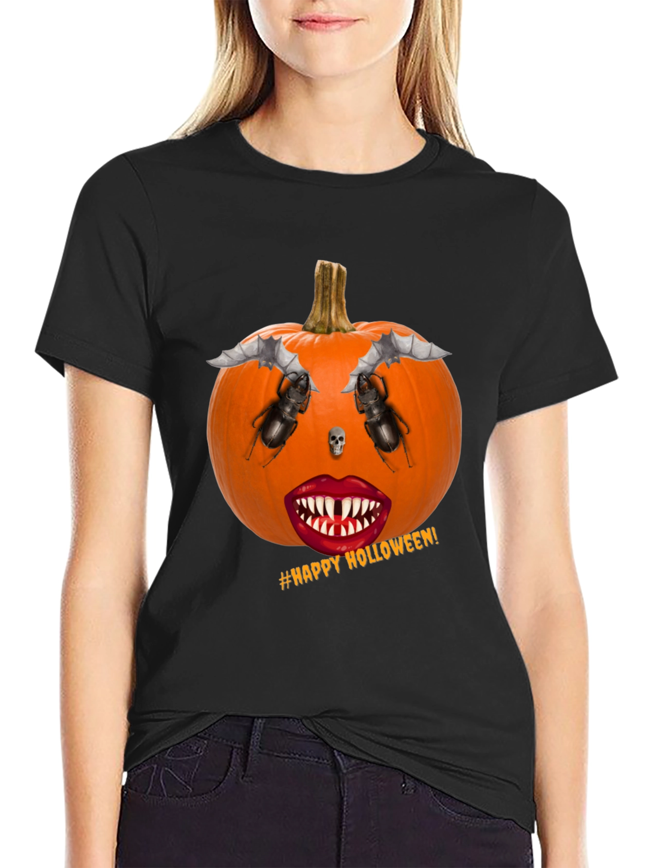 Halloween Pumpkin Face Graphic T-Shirt