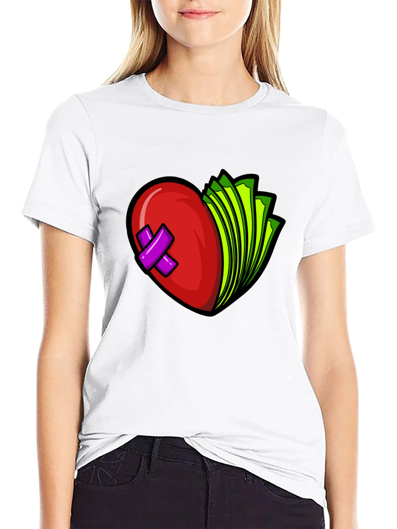 Heart and Money Graphic Tee - Black Cotton Blend