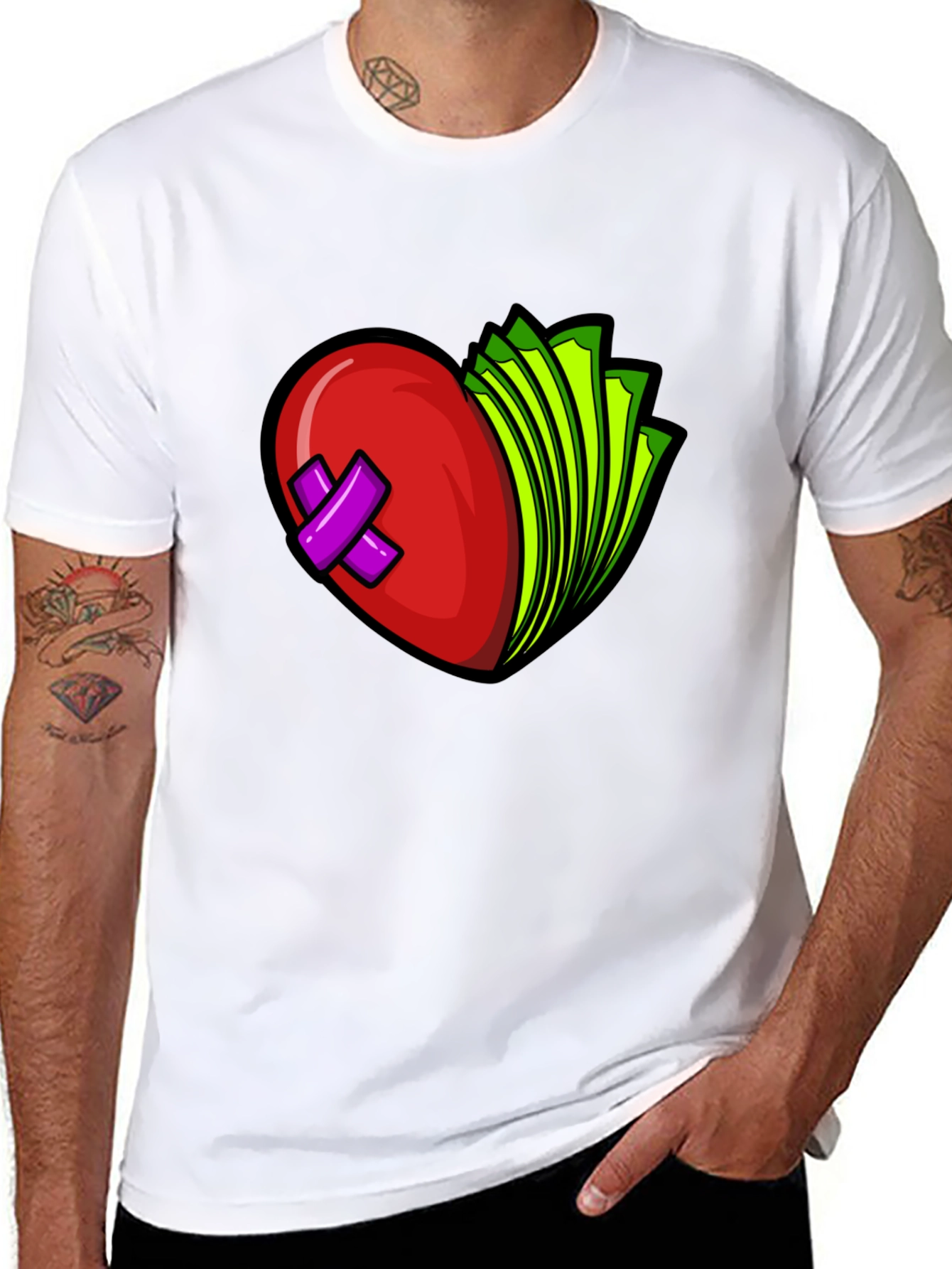 Heart and Money Graphic Tee - Black Cotton Blend