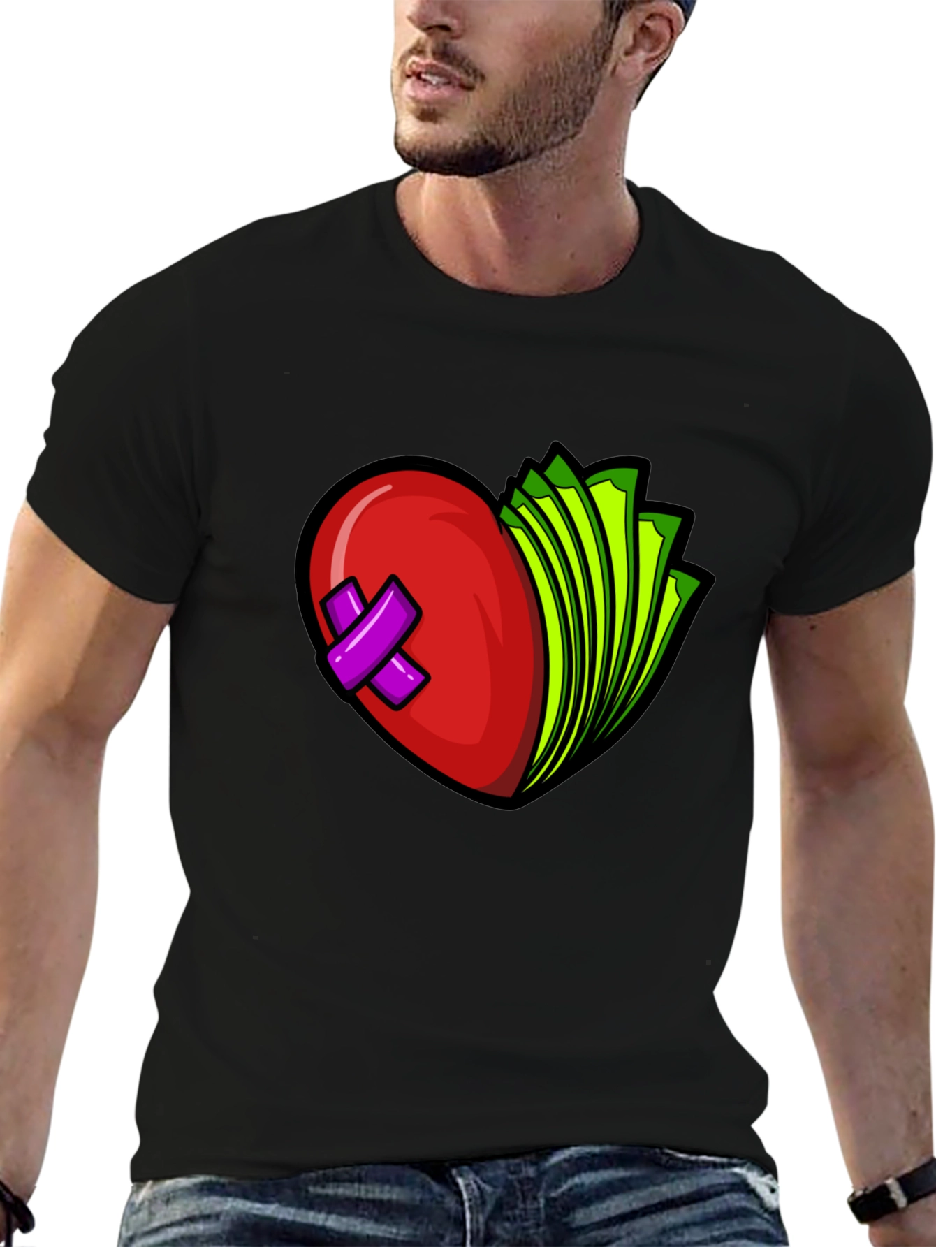 Heart and Money Graphic Tee - Black Cotton Blend