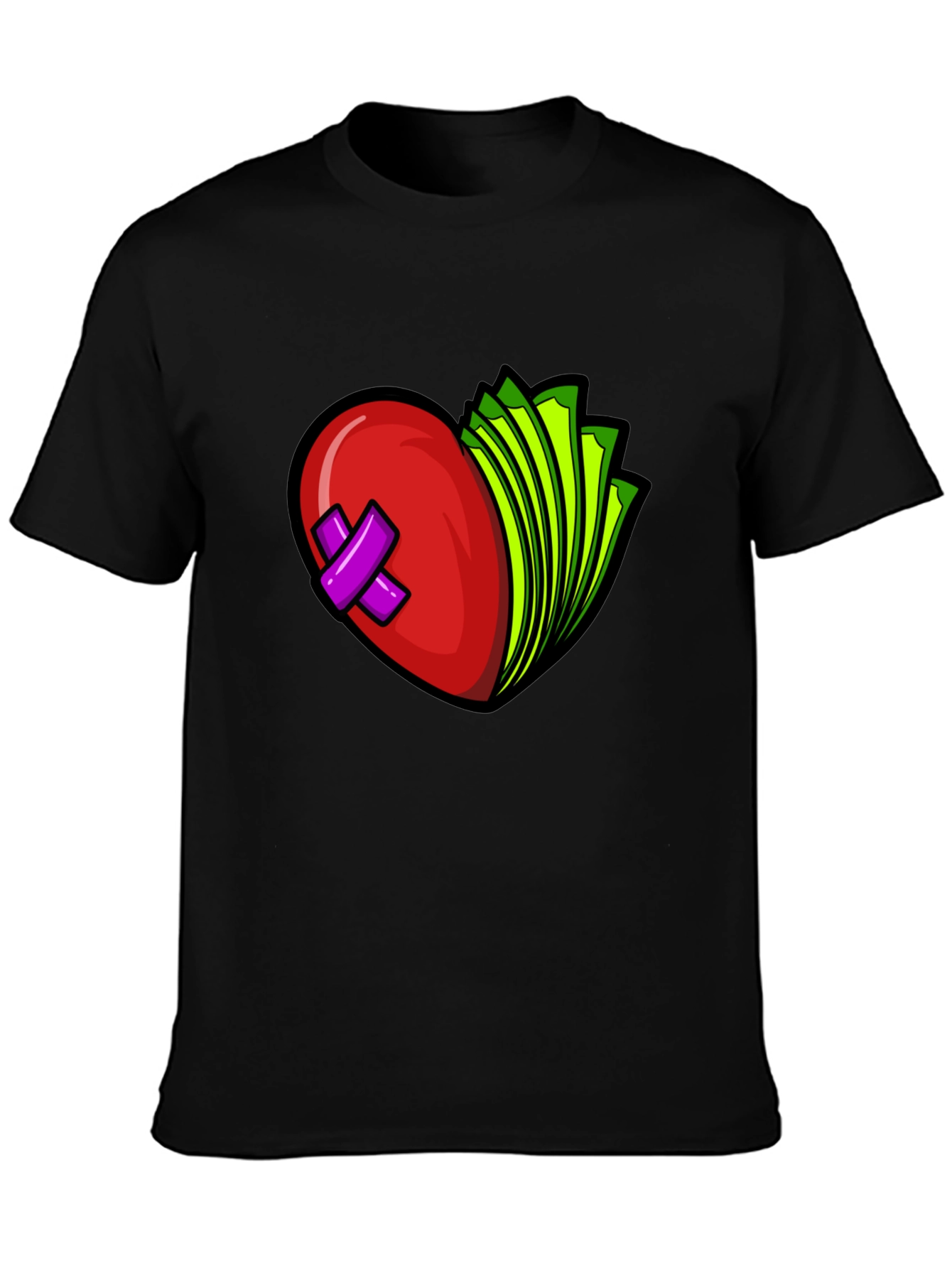 Heart and Money Graphic Tee - Black Cotton Blend