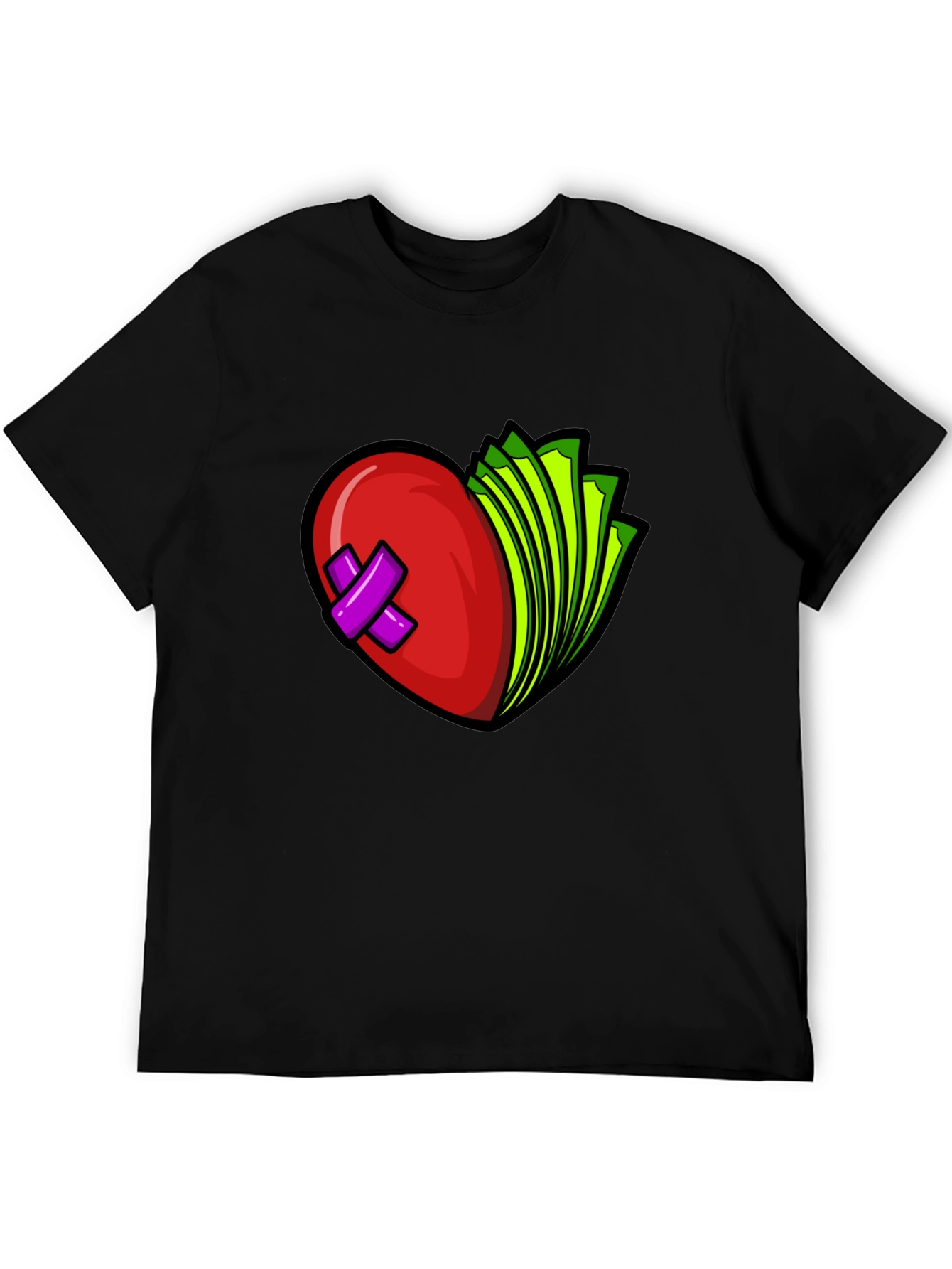 Heart and Money Graphic Tee - Black Cotton Blend