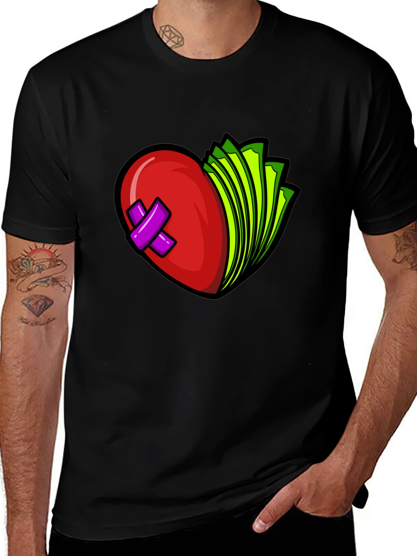 Heart and Money Graphic Tee - Black Cotton Blend