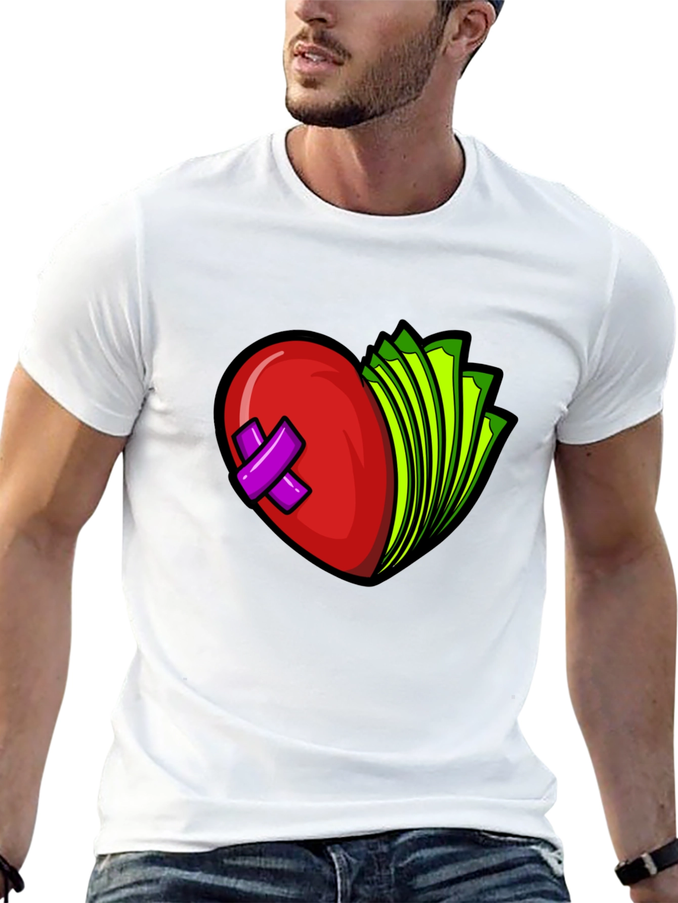 Heart and Money Graphic Tee - Black Cotton Blend