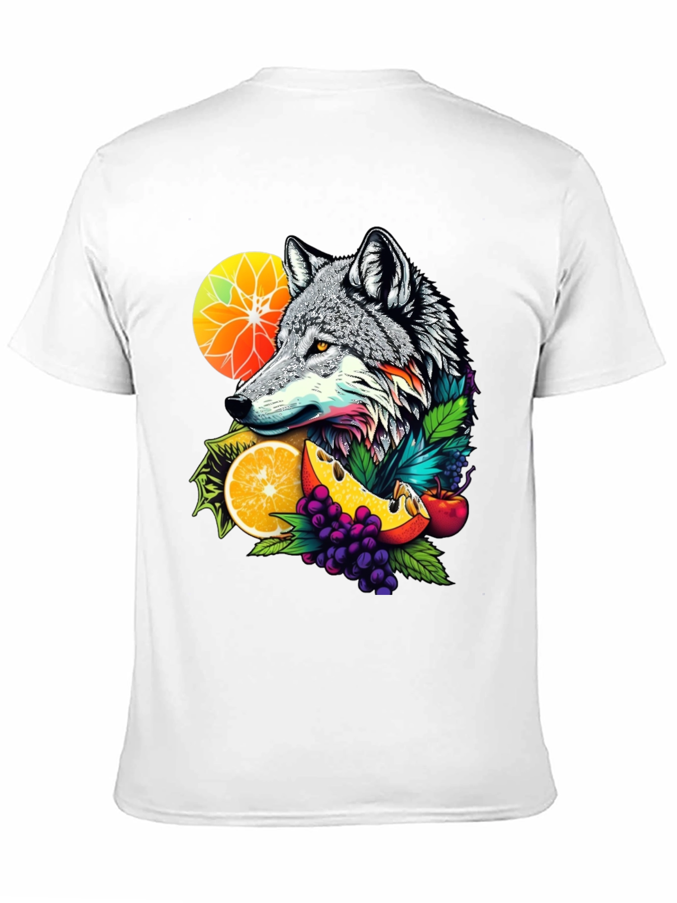 Wolf & Fruit Graphic Tee - Trendy Animal Design