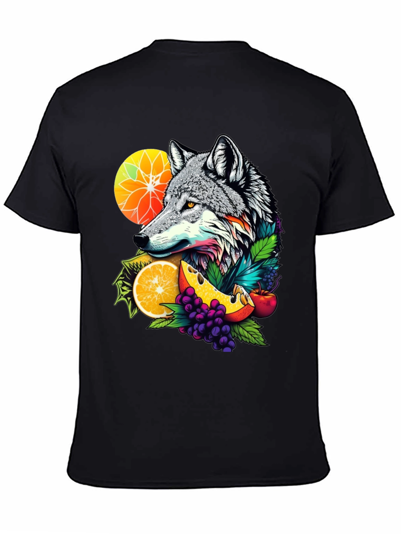 Wolf & Fruit Graphic Tee - Trendy Animal Design