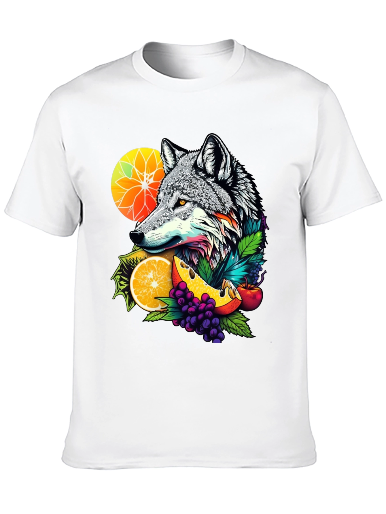 Wolf & Fruit Graphic Tee - Trendy Animal Design