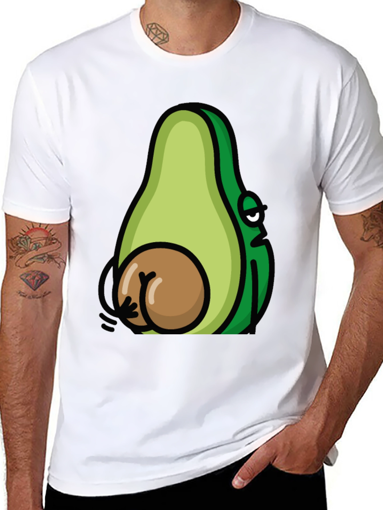 Funny Avocado Booty T-Shirt - Black