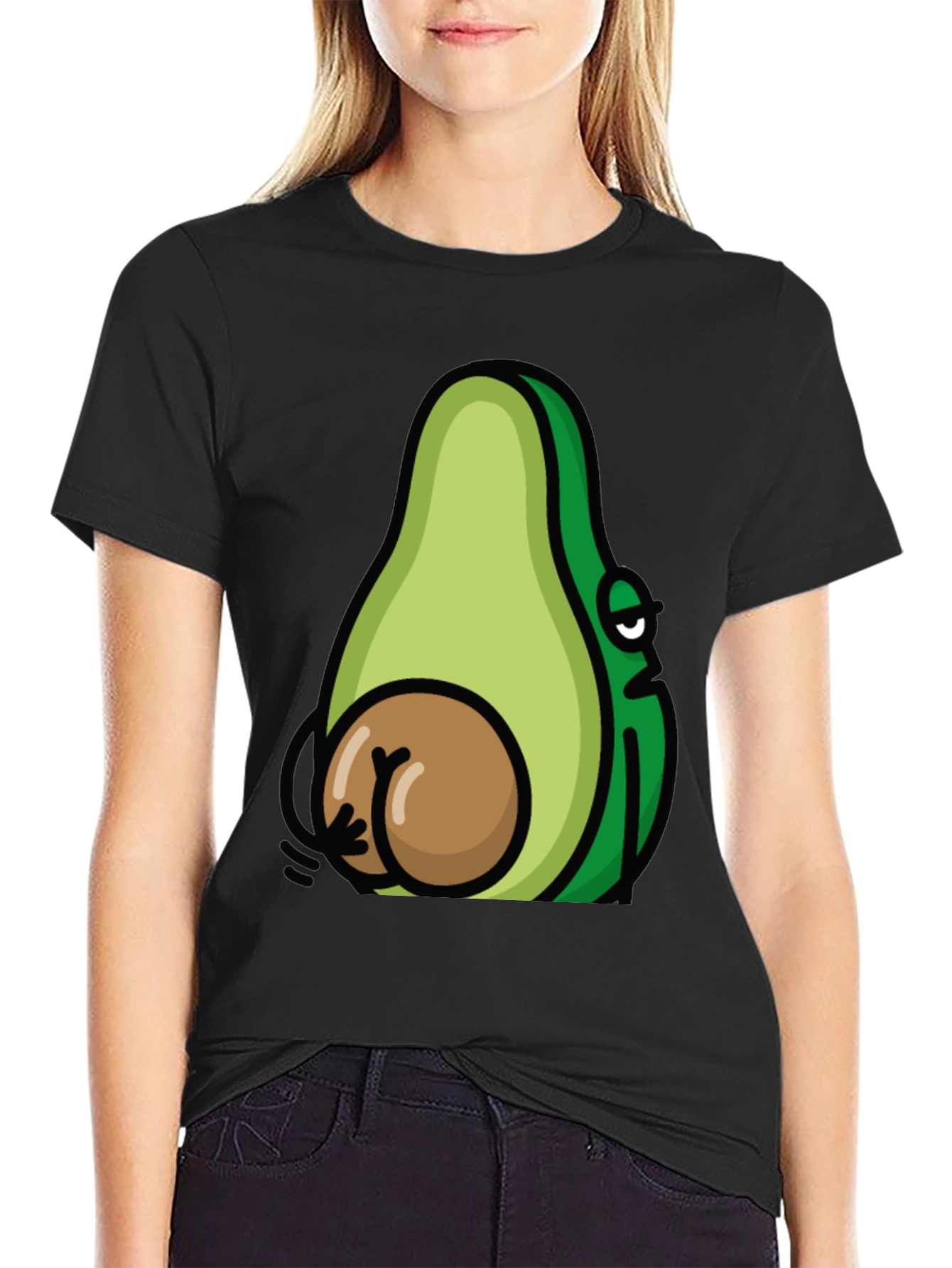 Funny Avocado Booty T-Shirt - Black