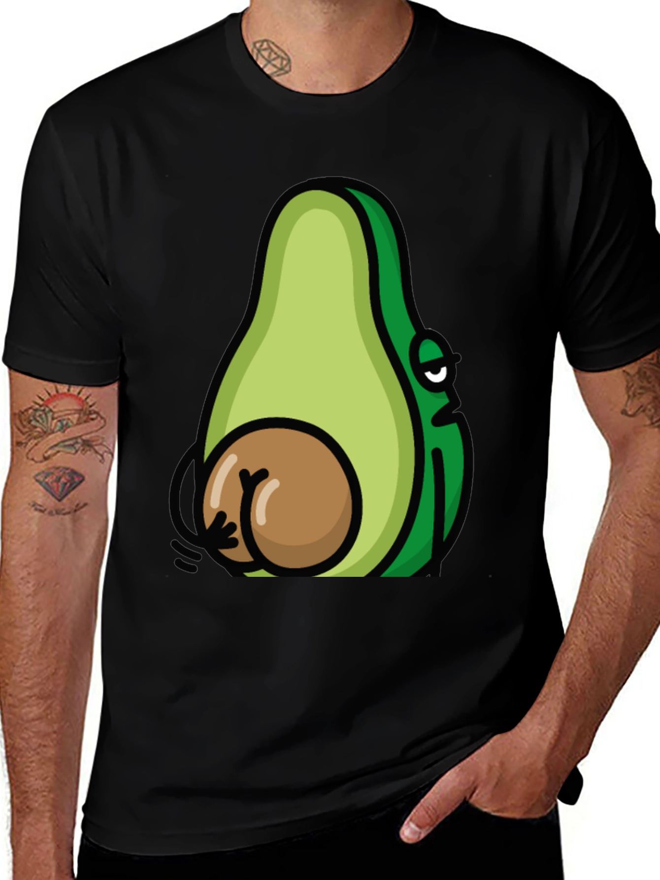 Funny Avocado Booty T-Shirt - Black