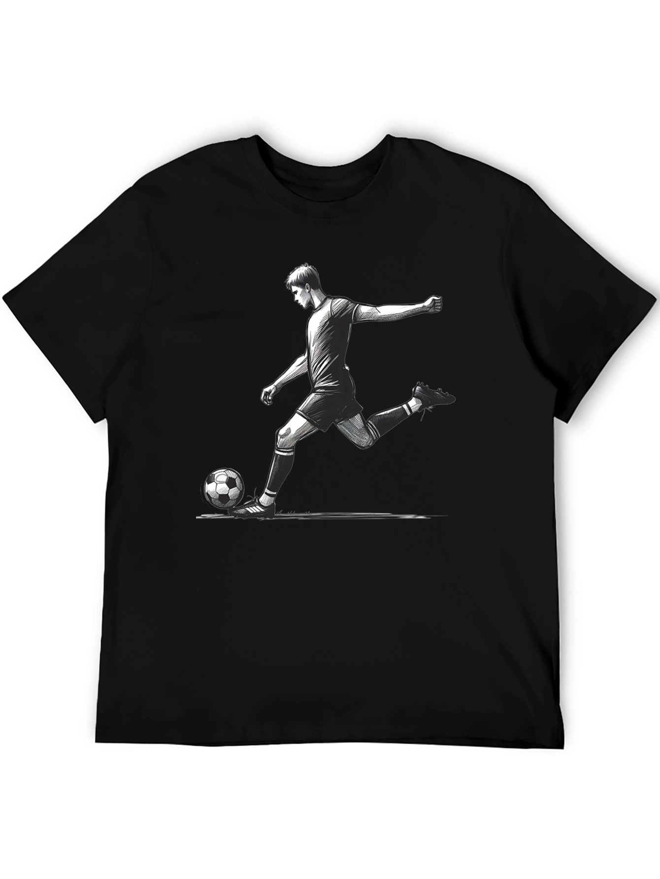 Soccer Player Graphic T-Shirt - Black Cotton Tee