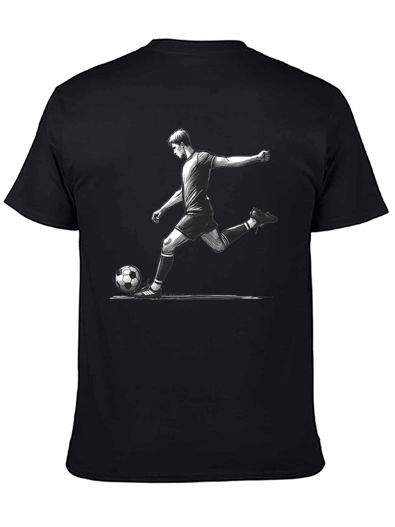 Soccer Player Graphic T-Shirt - Black Cotton Tee