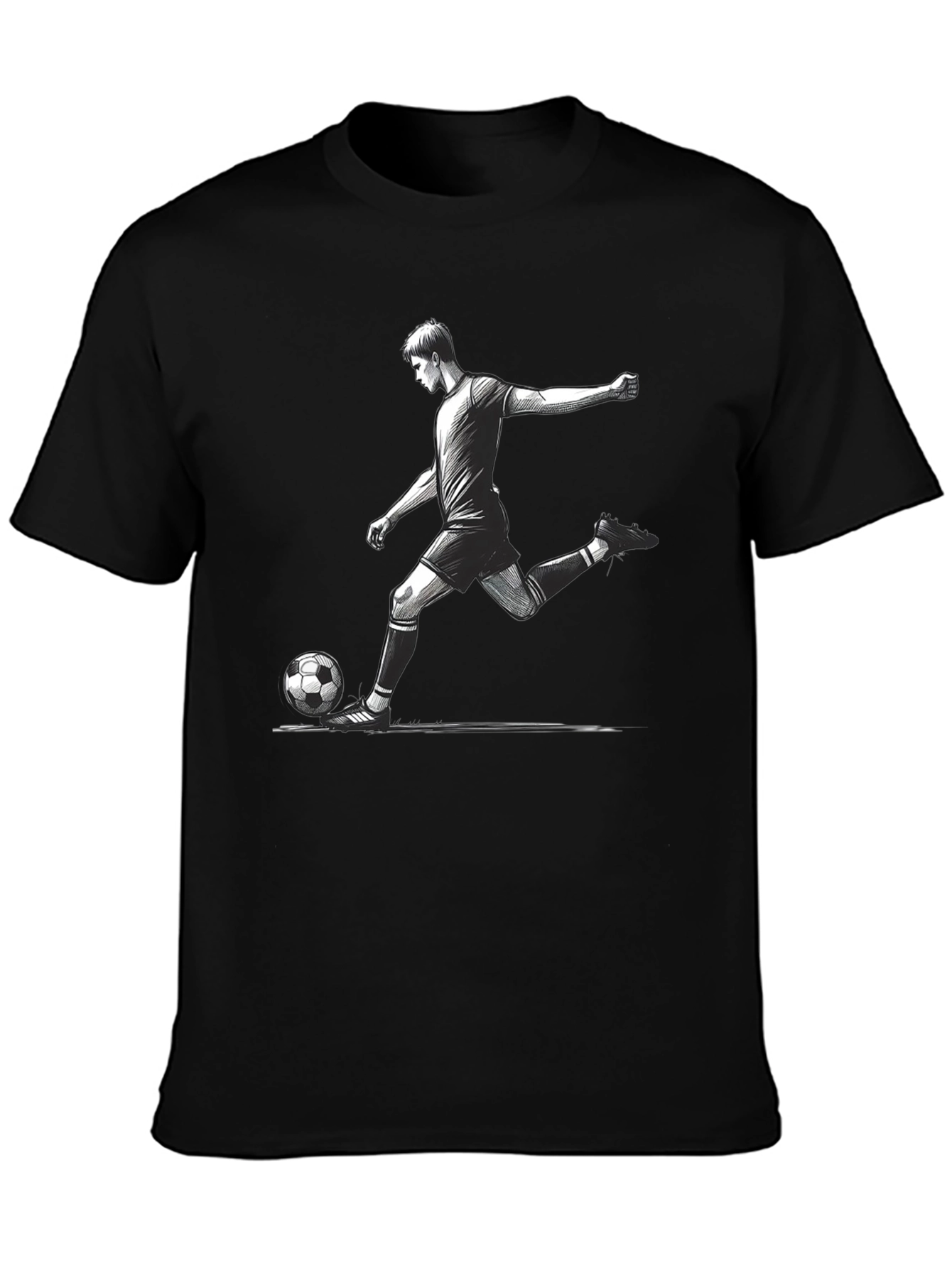 Soccer Player Graphic T-Shirt - Black Cotton Tee