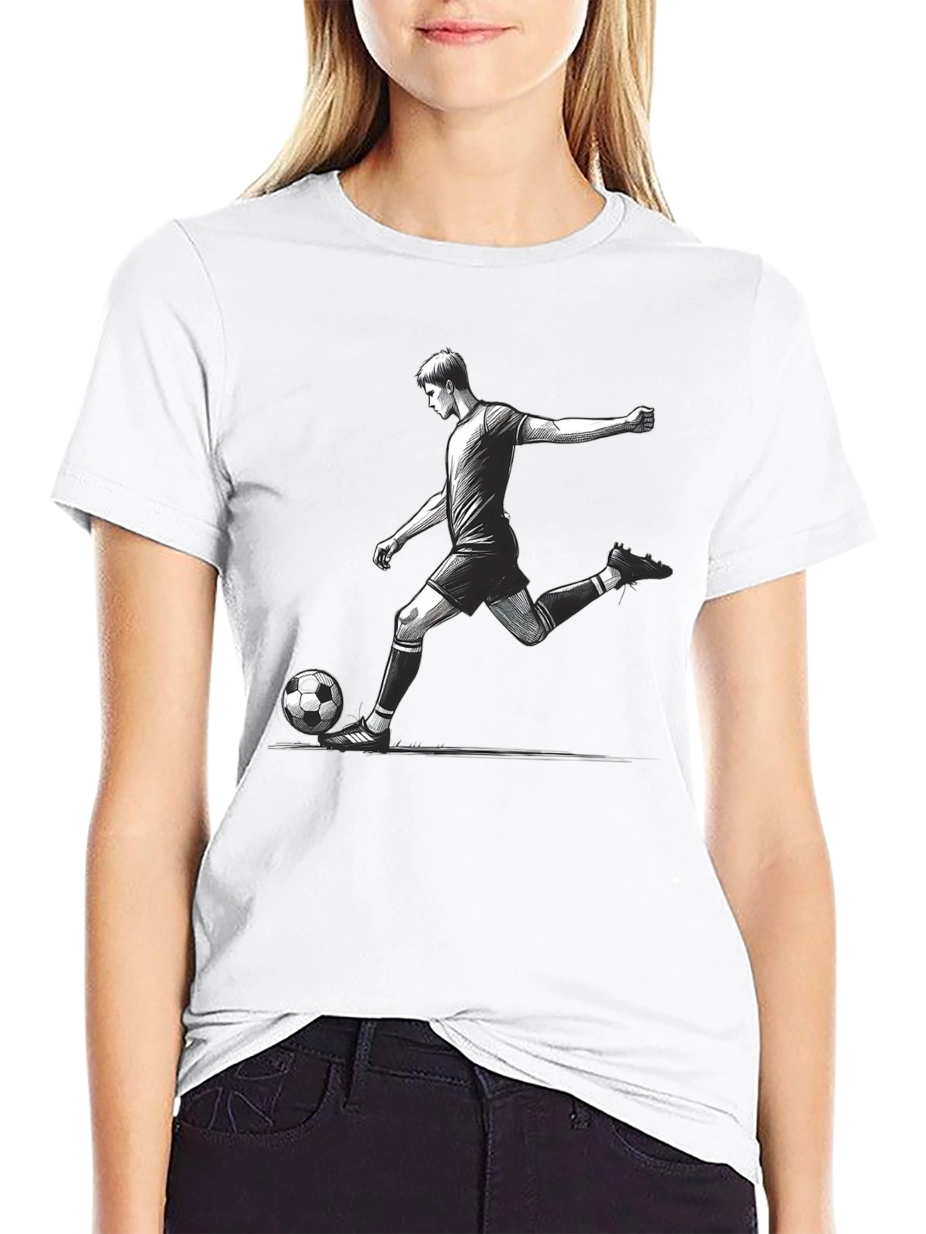 Soccer Player Graphic T-Shirt - Black Cotton Tee