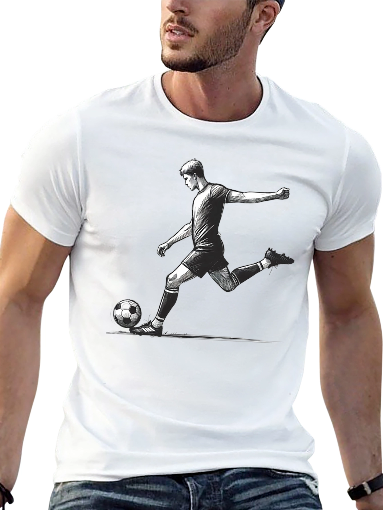 Soccer Player Graphic T-Shirt - Black Cotton Tee