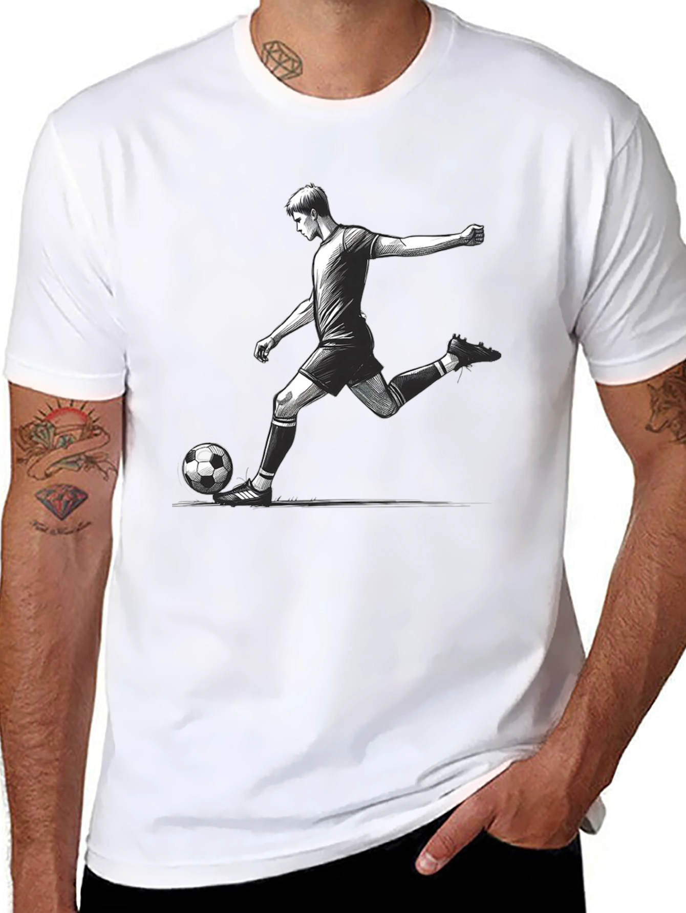 Soccer Player Graphic T-Shirt - Black Cotton Tee