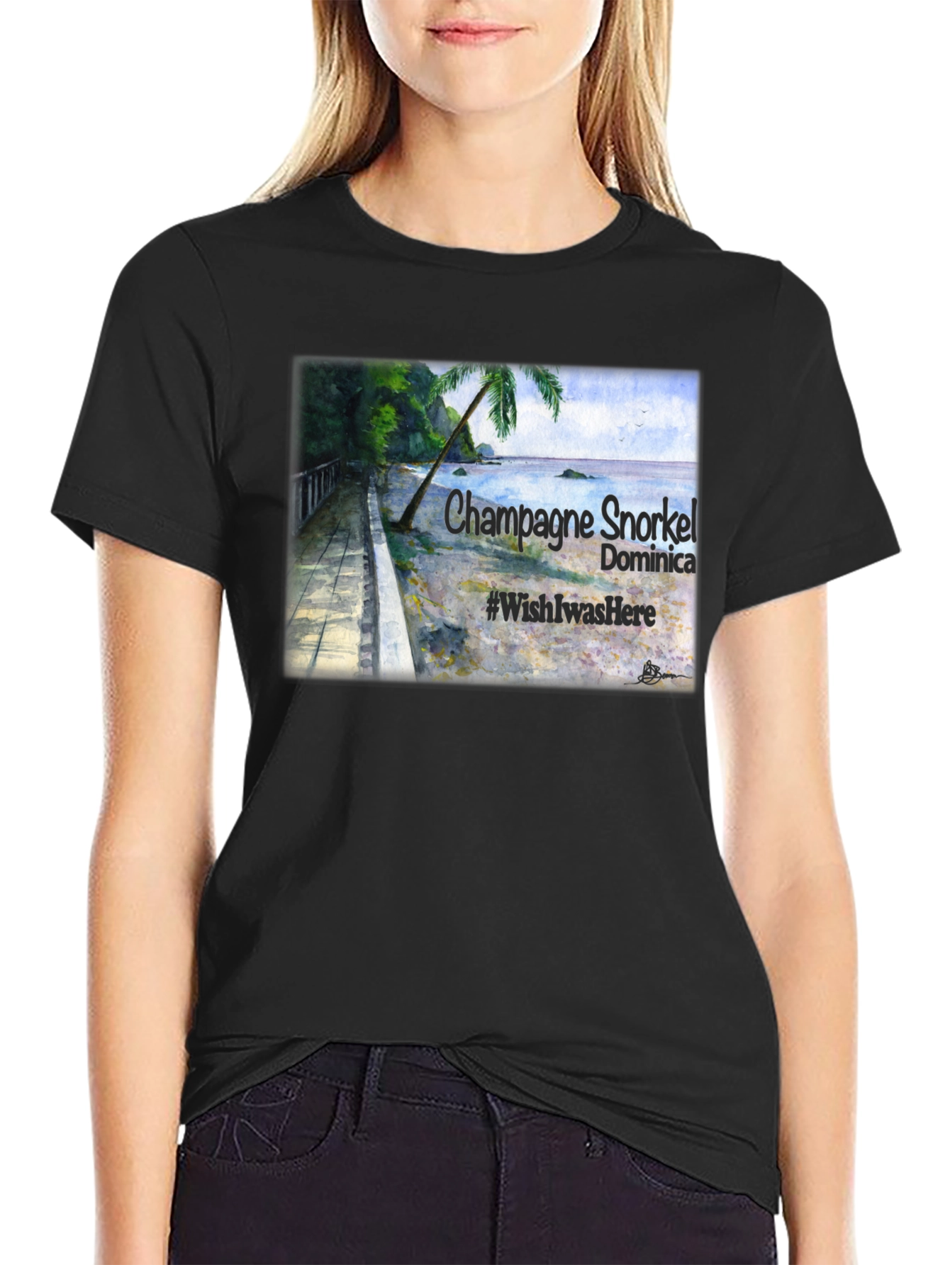 Champagne Snorkel Dominica Black T-Shirt
