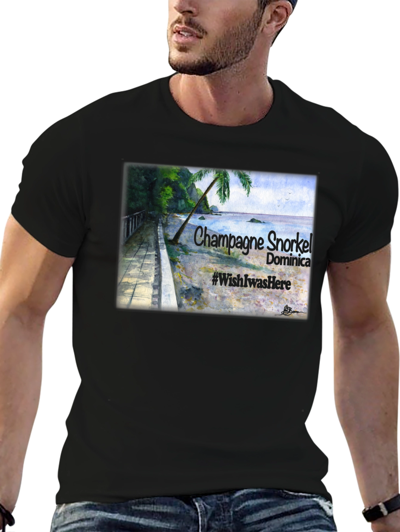 Champagne Snorkel Dominica Black T-Shirt