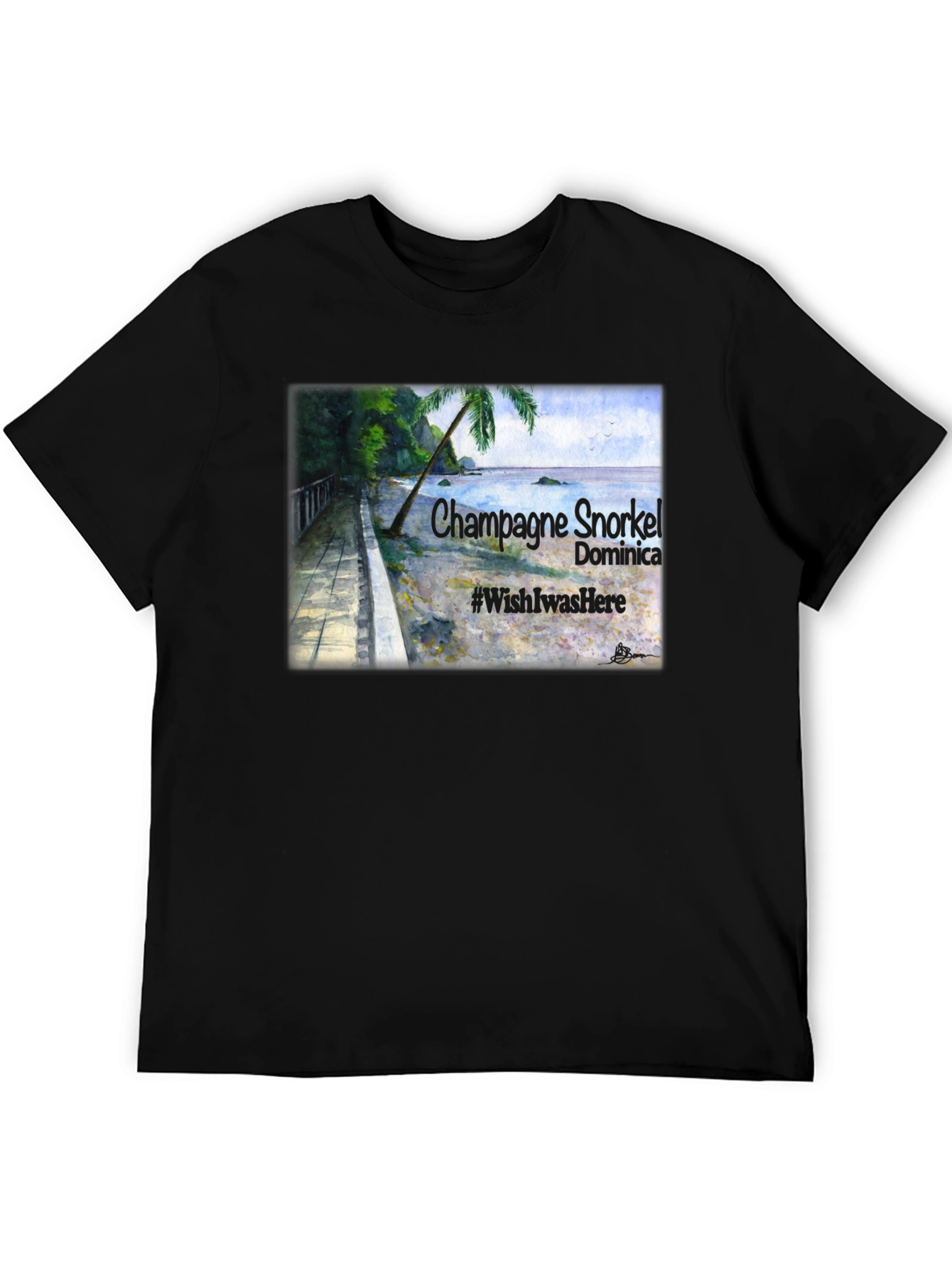 Champagne Snorkel Dominica Black T-Shirt