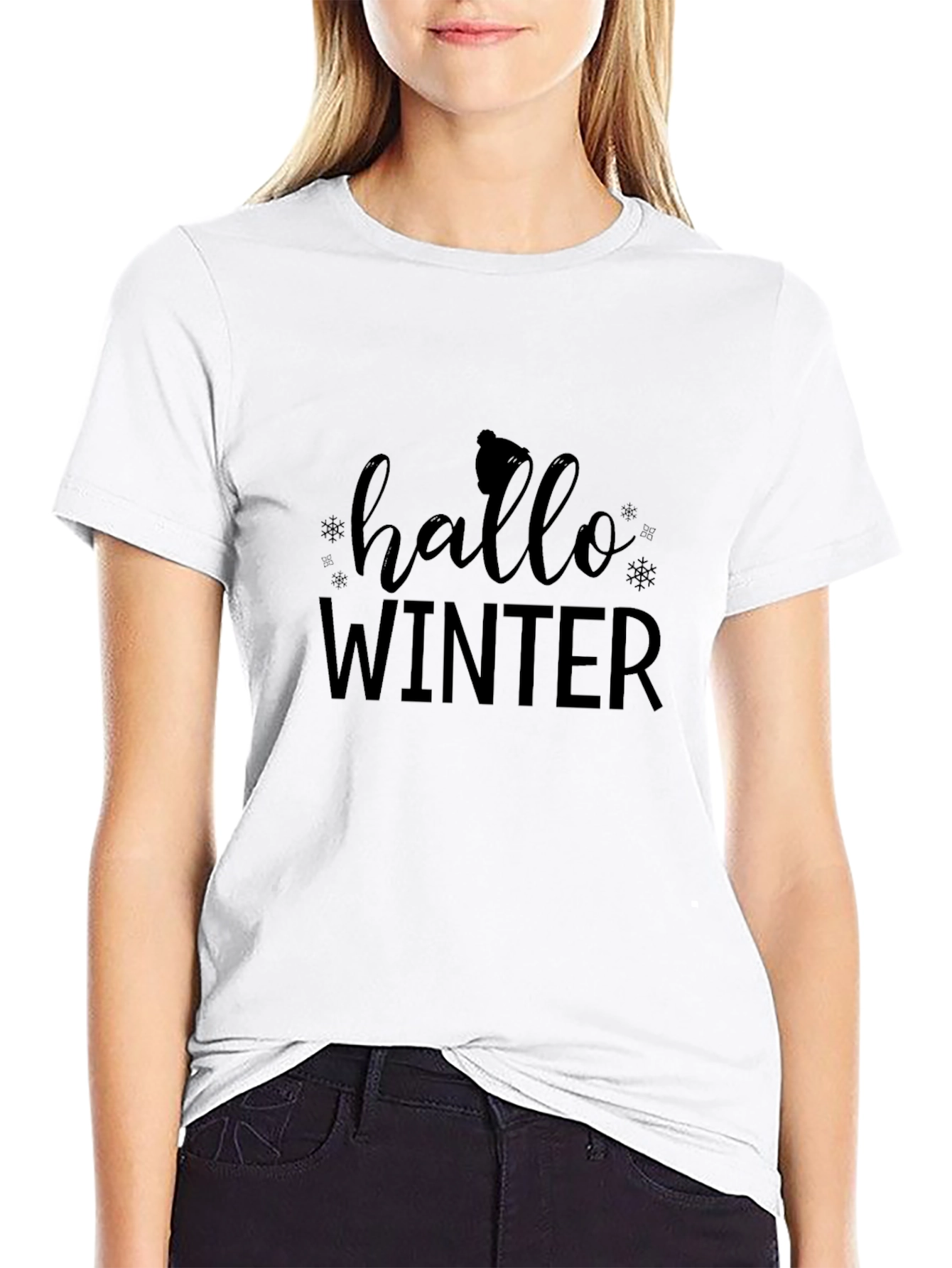 Hello Winter Black Graphic T-Shirt