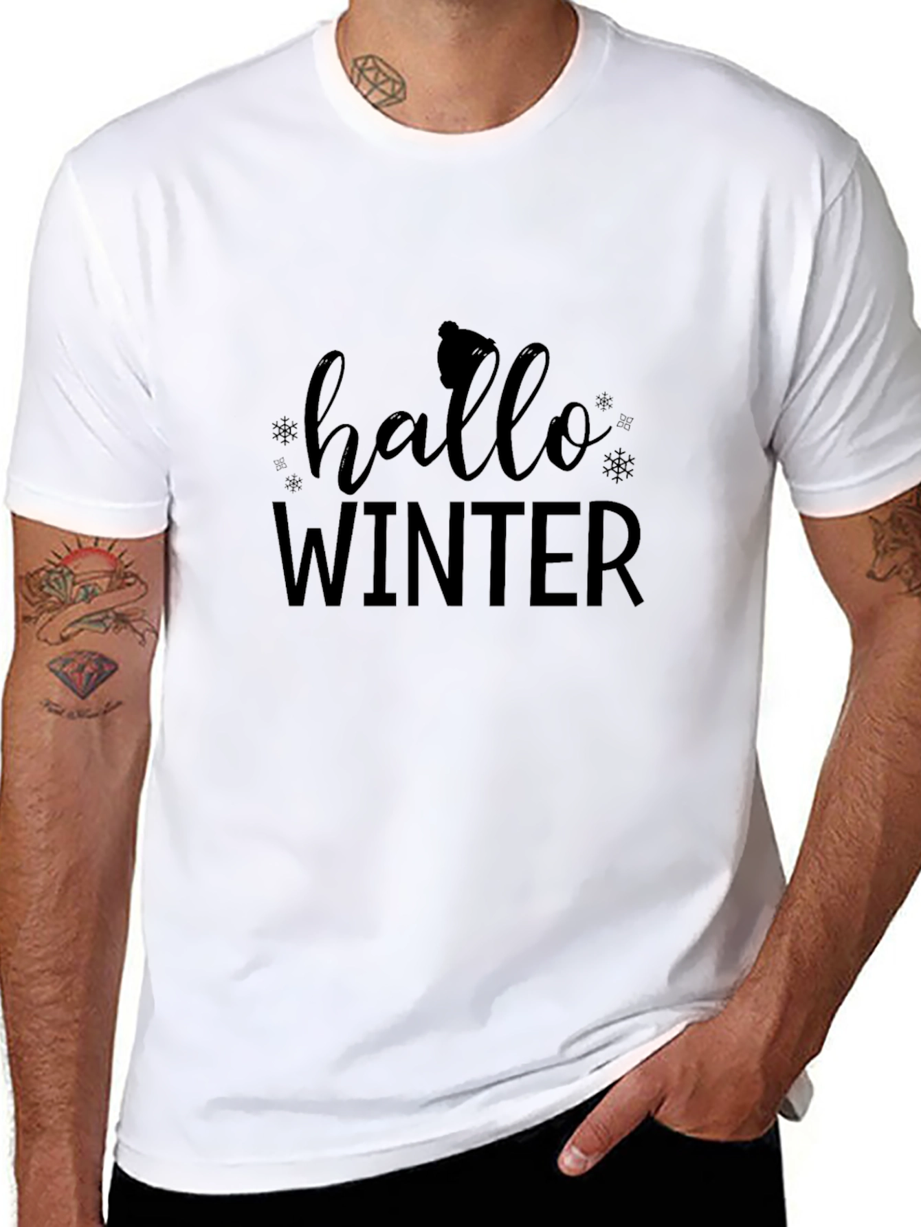 Hello Winter Black Graphic T-Shirt