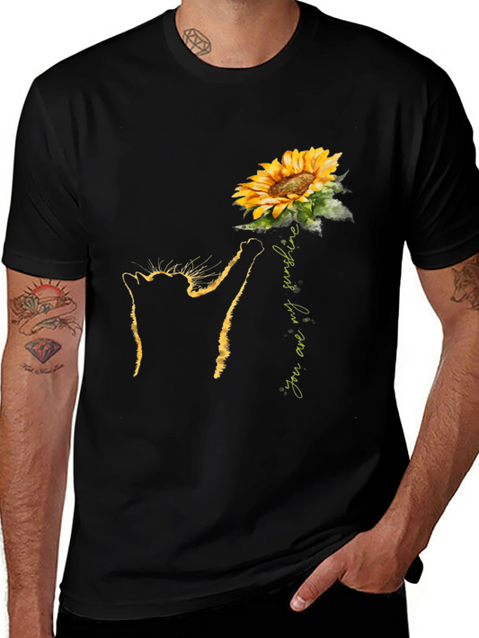 Sunflower Cat Graphic Tee - You Are My Sunshine T-Shirt