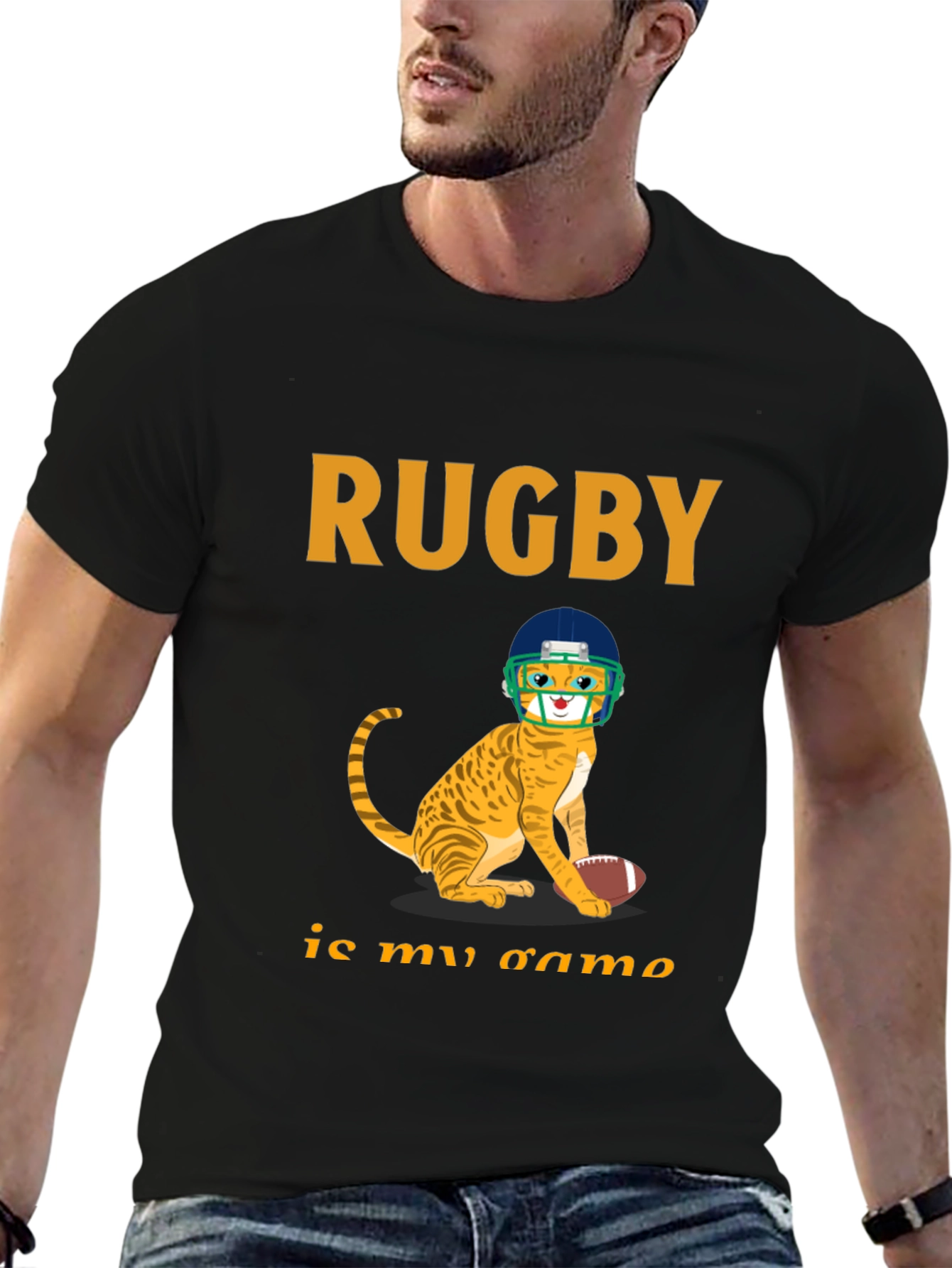 Rugby Cat Graphic T-Shirt