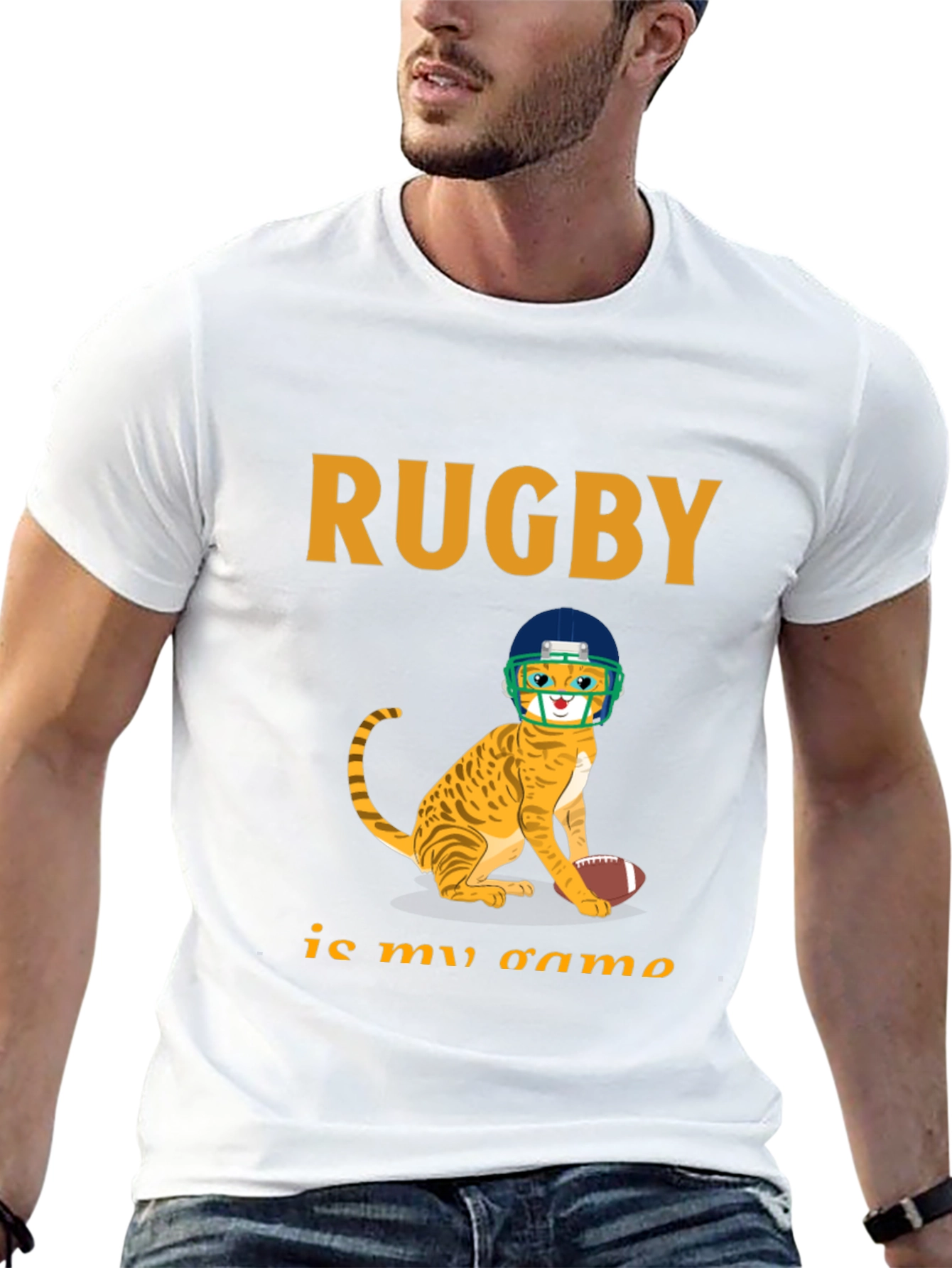 Rugby Cat Graphic T-Shirt