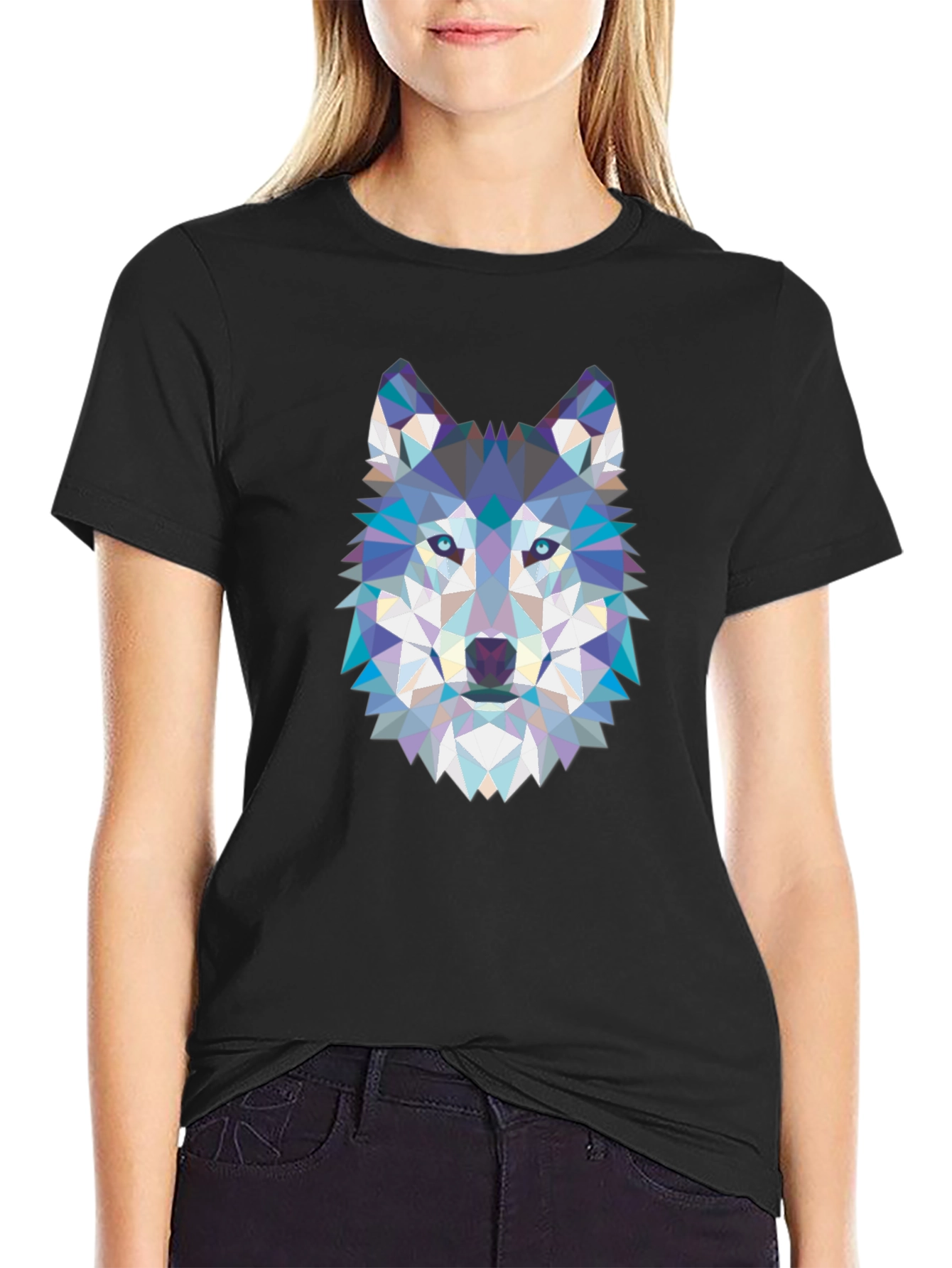 Geometric Wolf Graphic Tee - Cool Abstract Design
