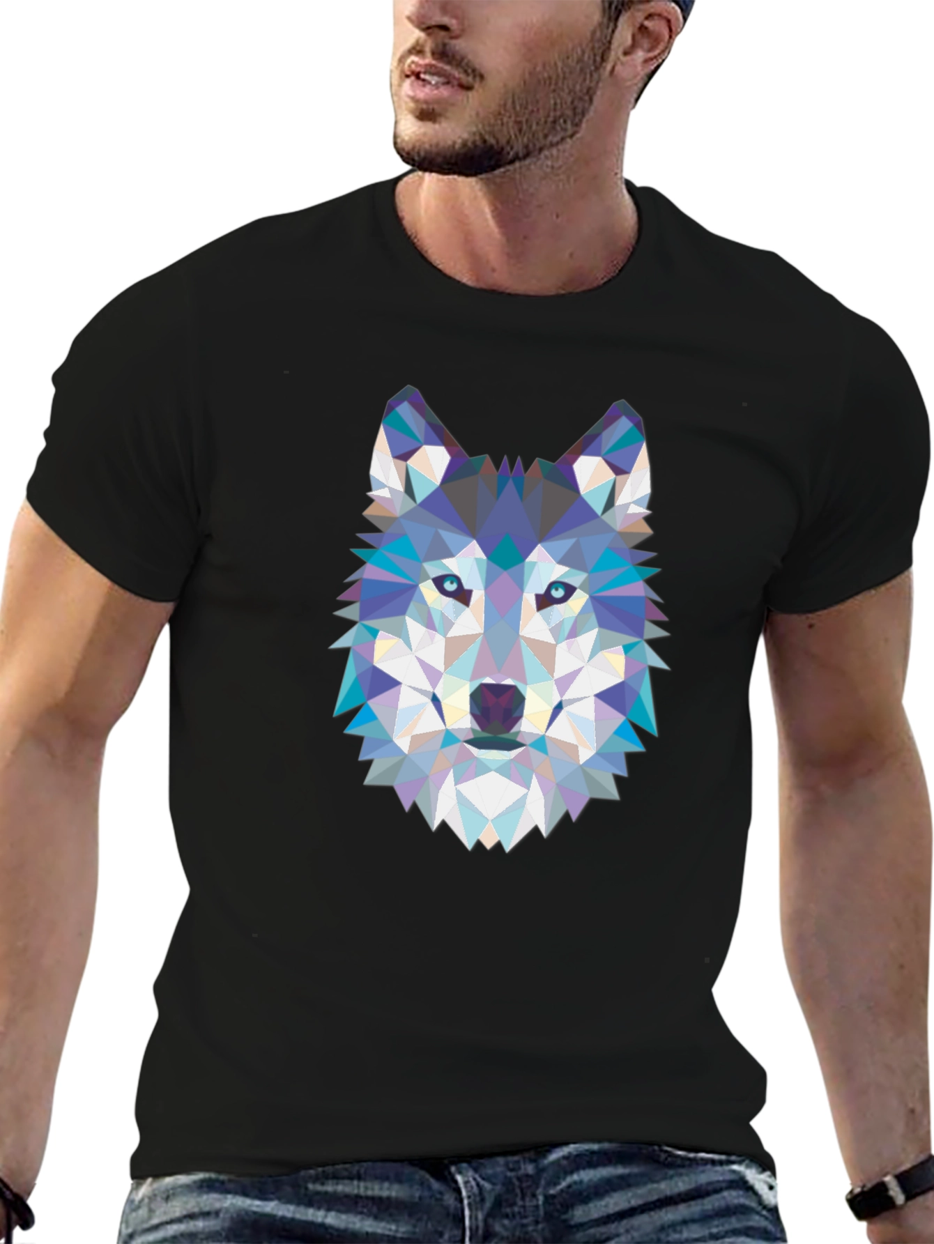 Geometric Wolf Graphic Tee - Cool Abstract Design
