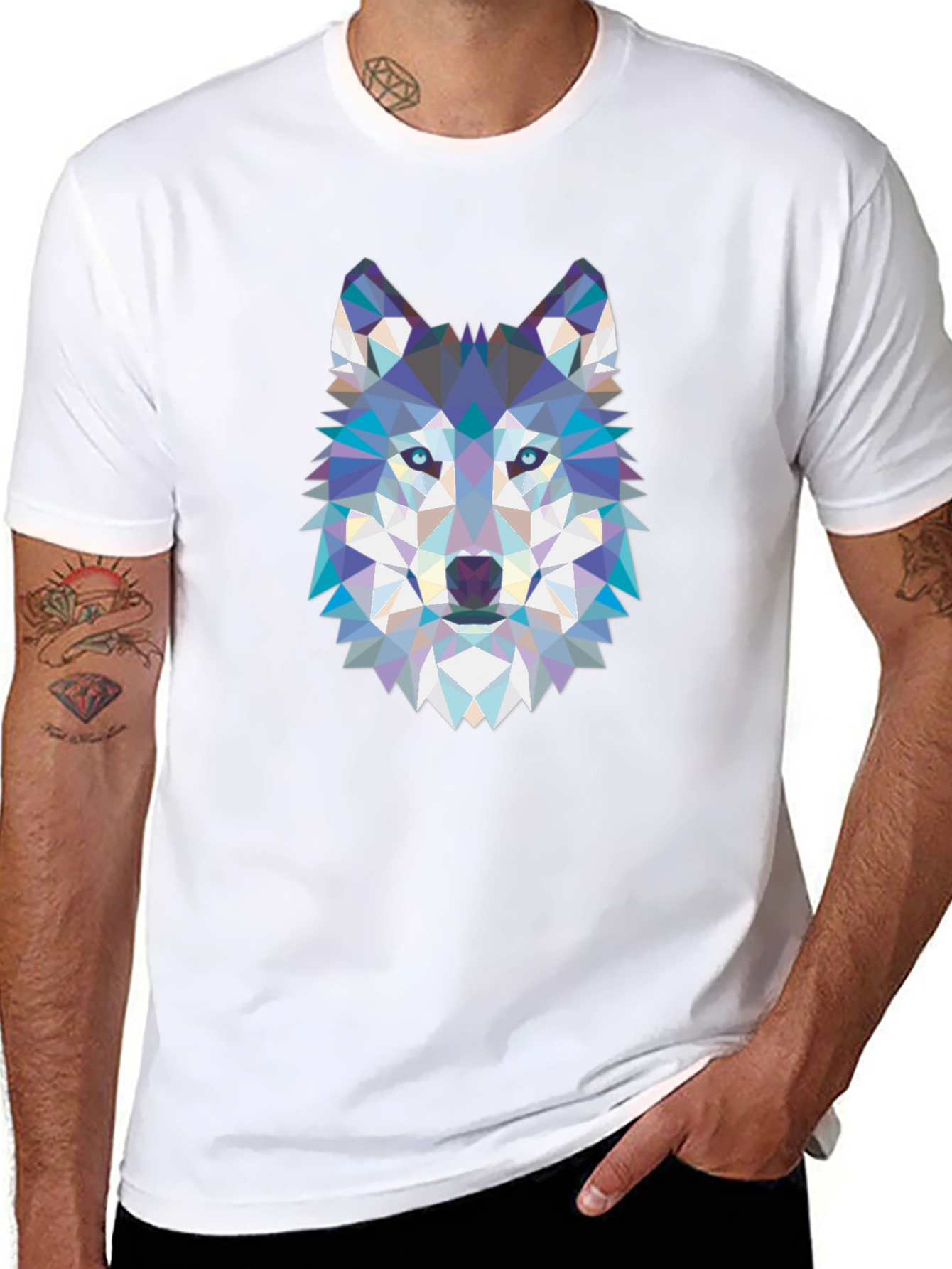 Geometric Wolf Graphic Tee - Cool Abstract Design