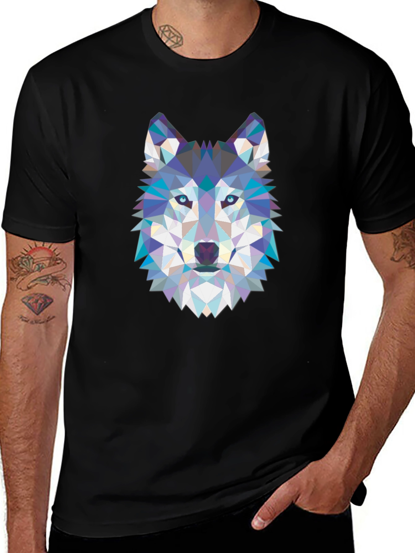 Geometric Wolf Graphic Tee - Cool Abstract Design